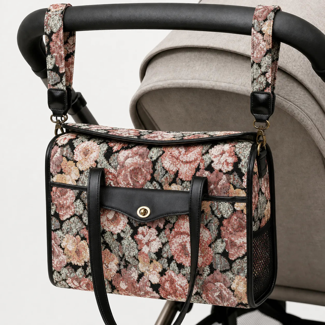 Floral Rose Vintage Carpet Diaper Bag Carpetbag of America hang