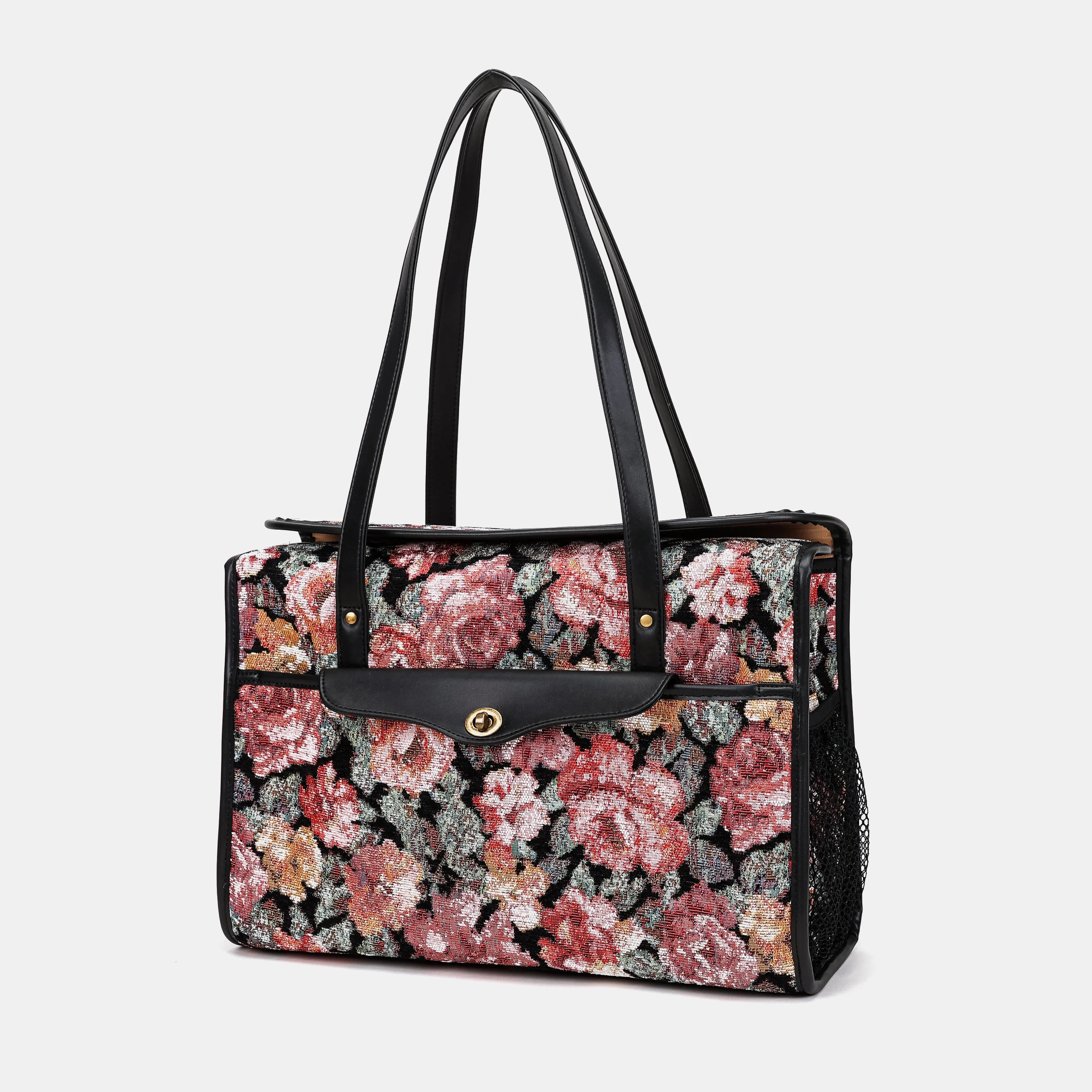 Floral Rose Vintage Carpet Diaper Bag Carpetbag of Americafront side