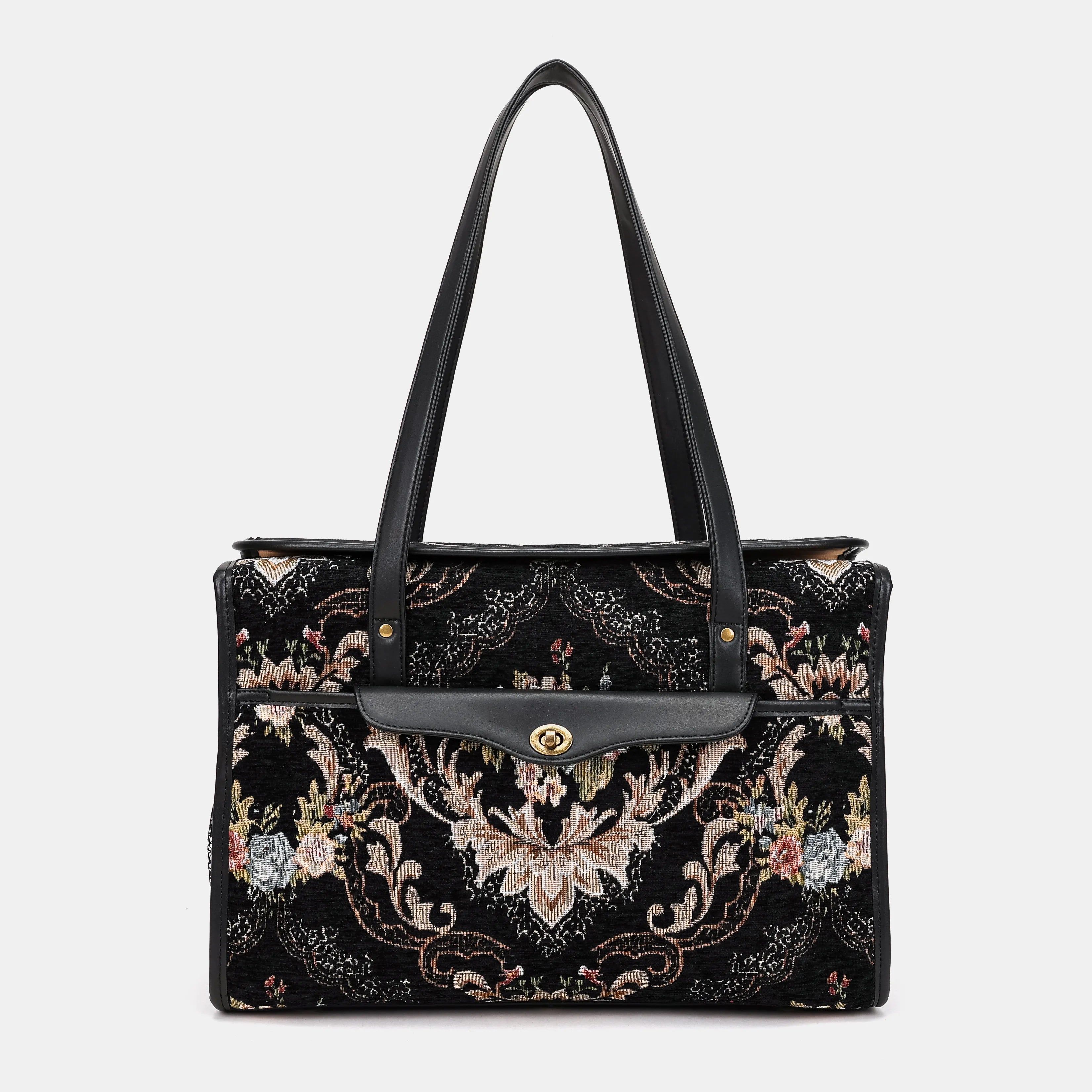 Floral Black Vintage Carpet Diaper Bag Carpetbag of America main
