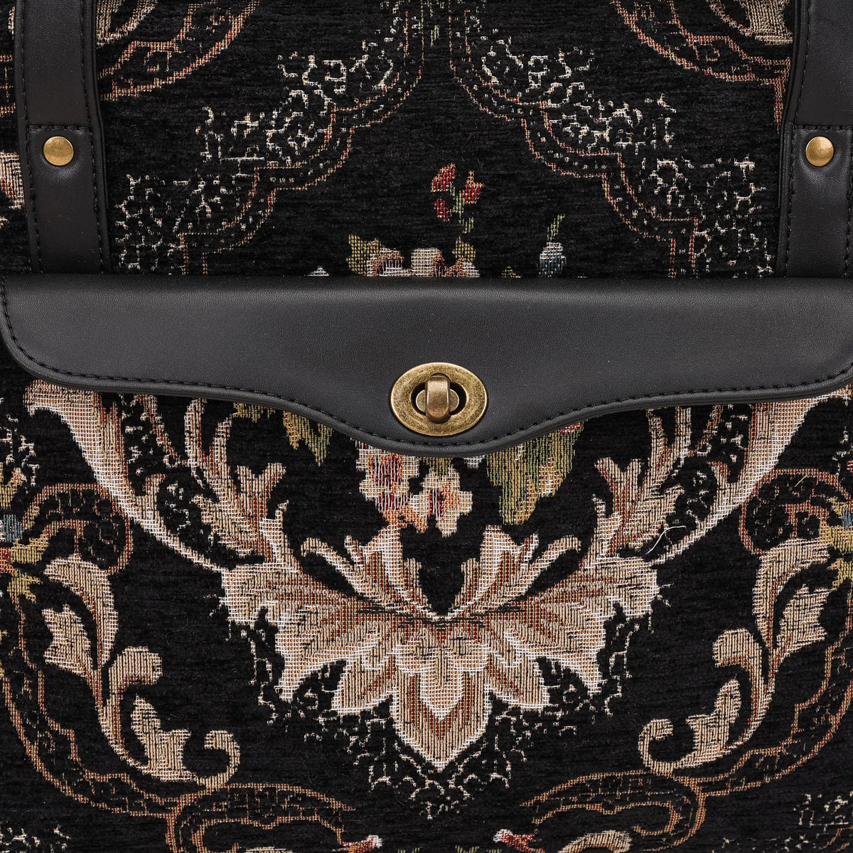 Floral Black Vintage Carpet Diaper Bag Carpetbag of America closure