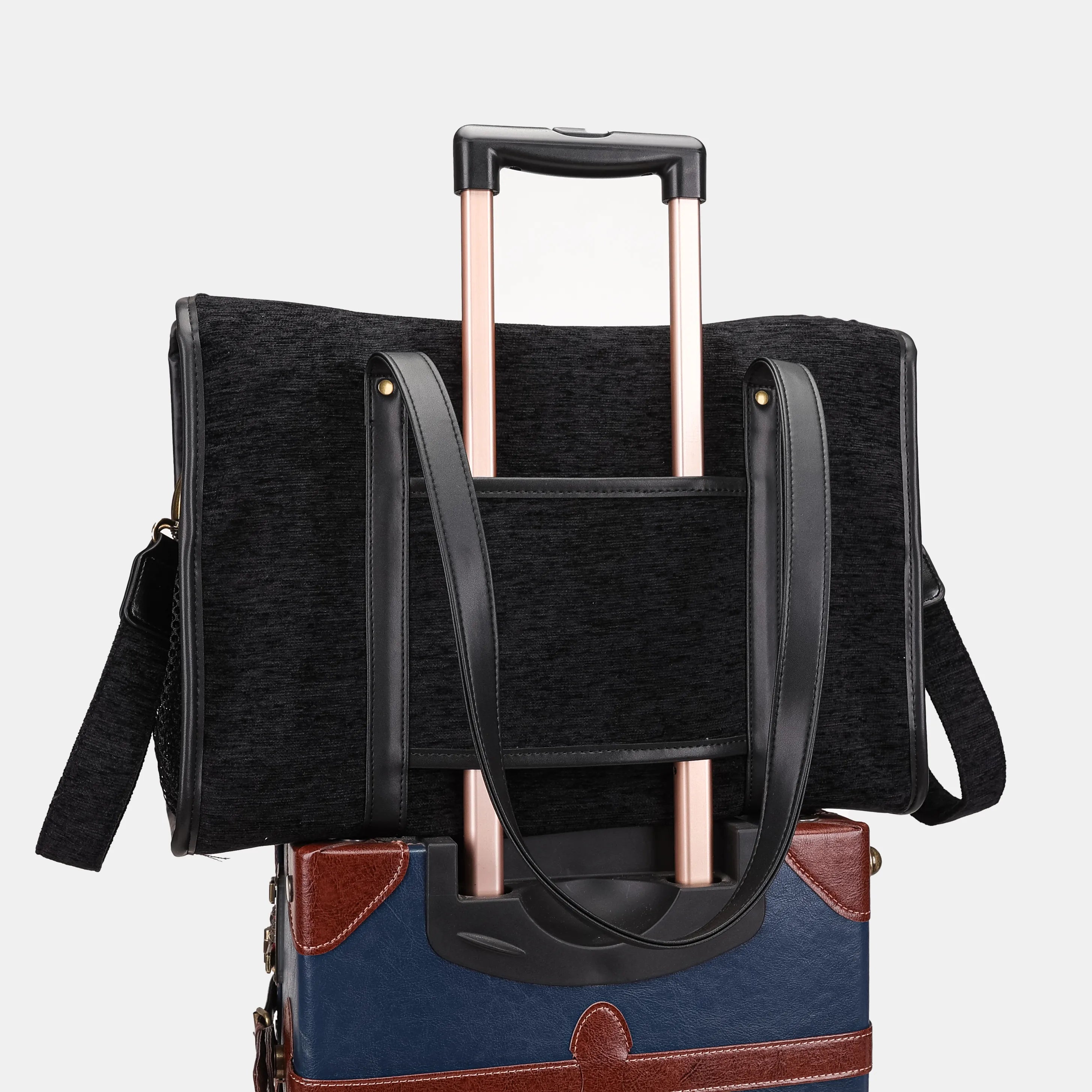Solid Black Vintage Carpet Diaper Bag Carpetbag of America luggage sleeve