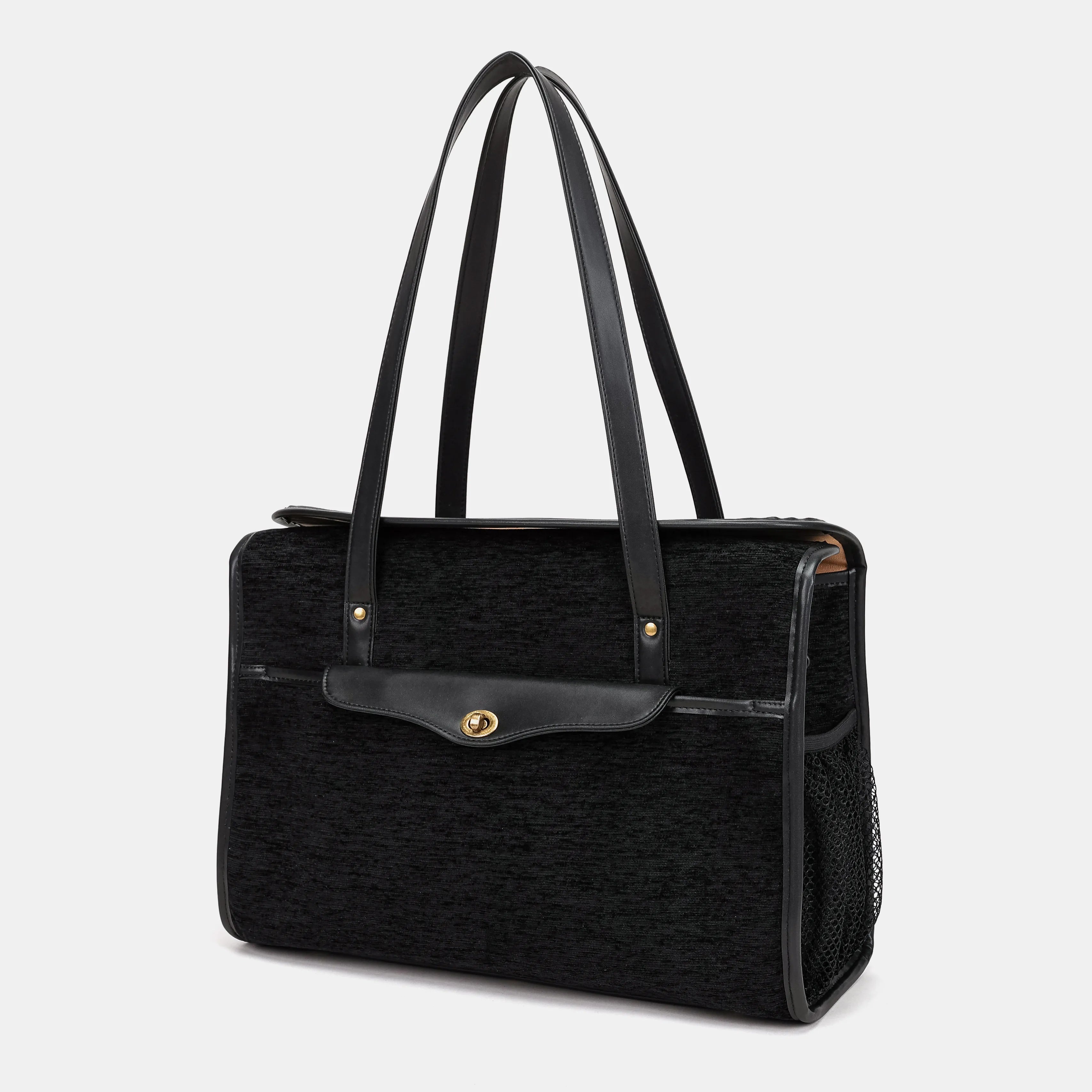 Solid Black Vintage Carpet Diaper Bag Carpetbag of America front side