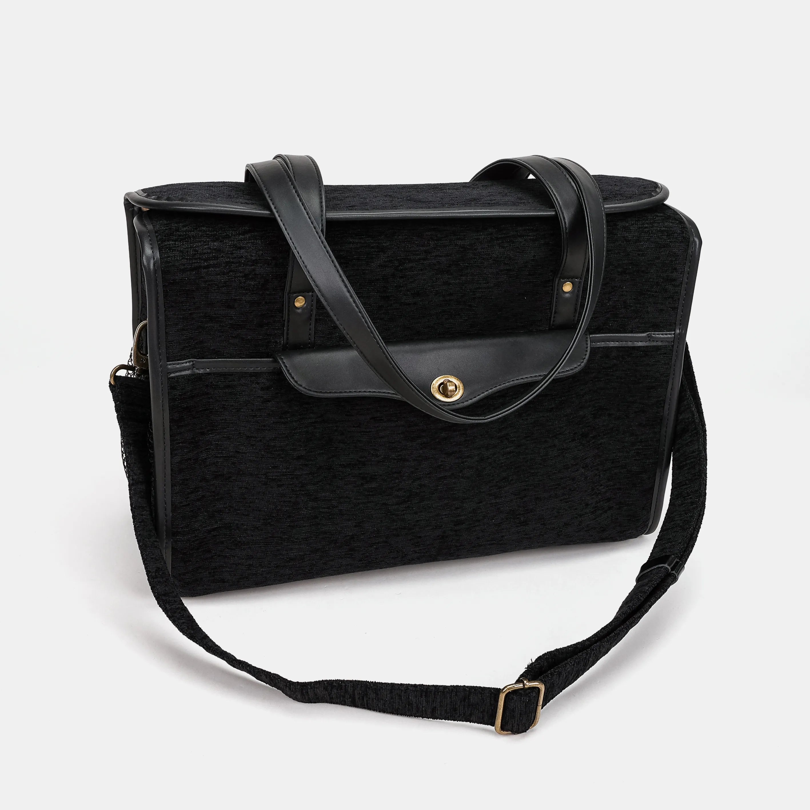 Solid Black Vintage Carpet Diaper Bag Carpetbag of America with shoulder straps