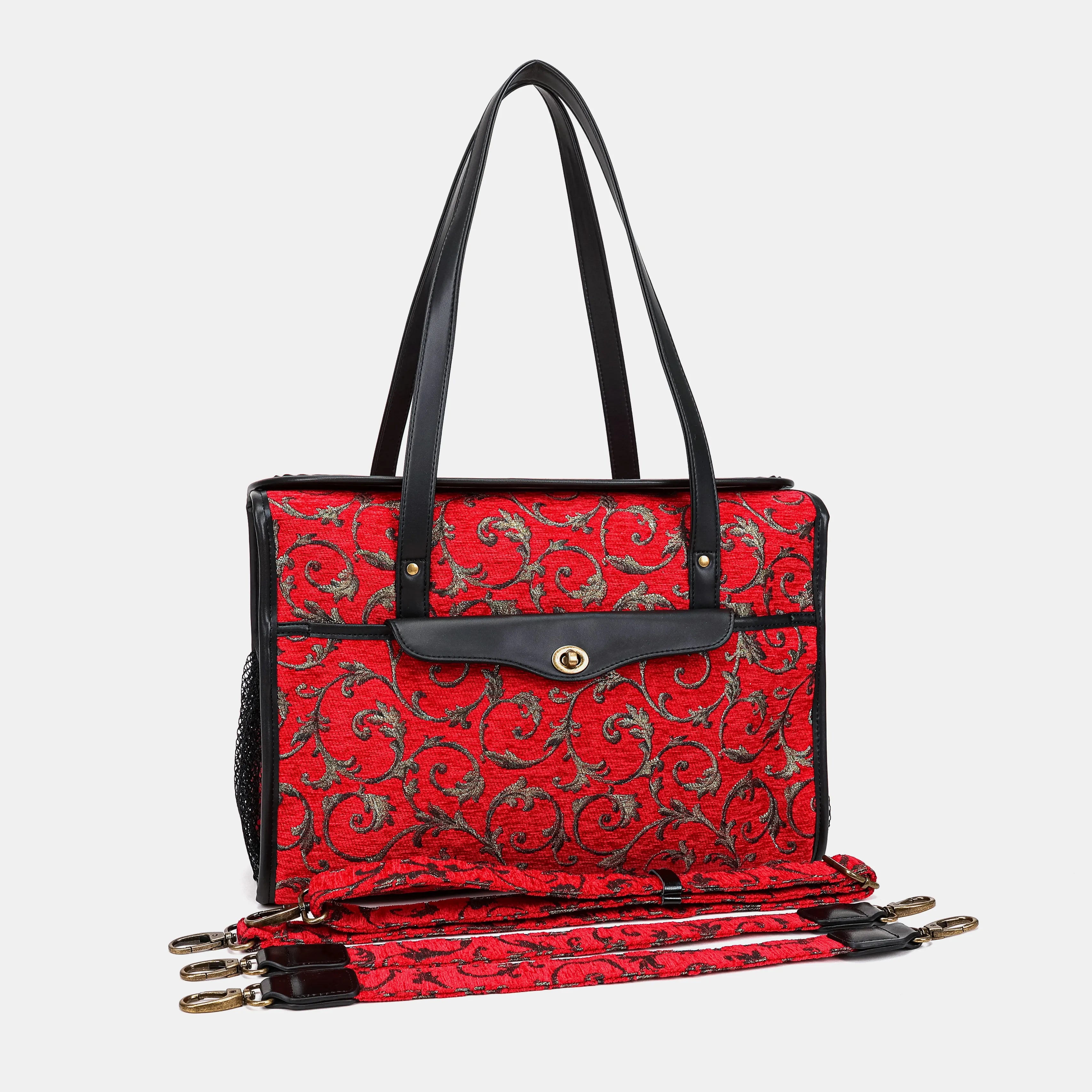 Vintage Scroll Red Vintage Carpet Diaper Bag Carpetbag of America with straps