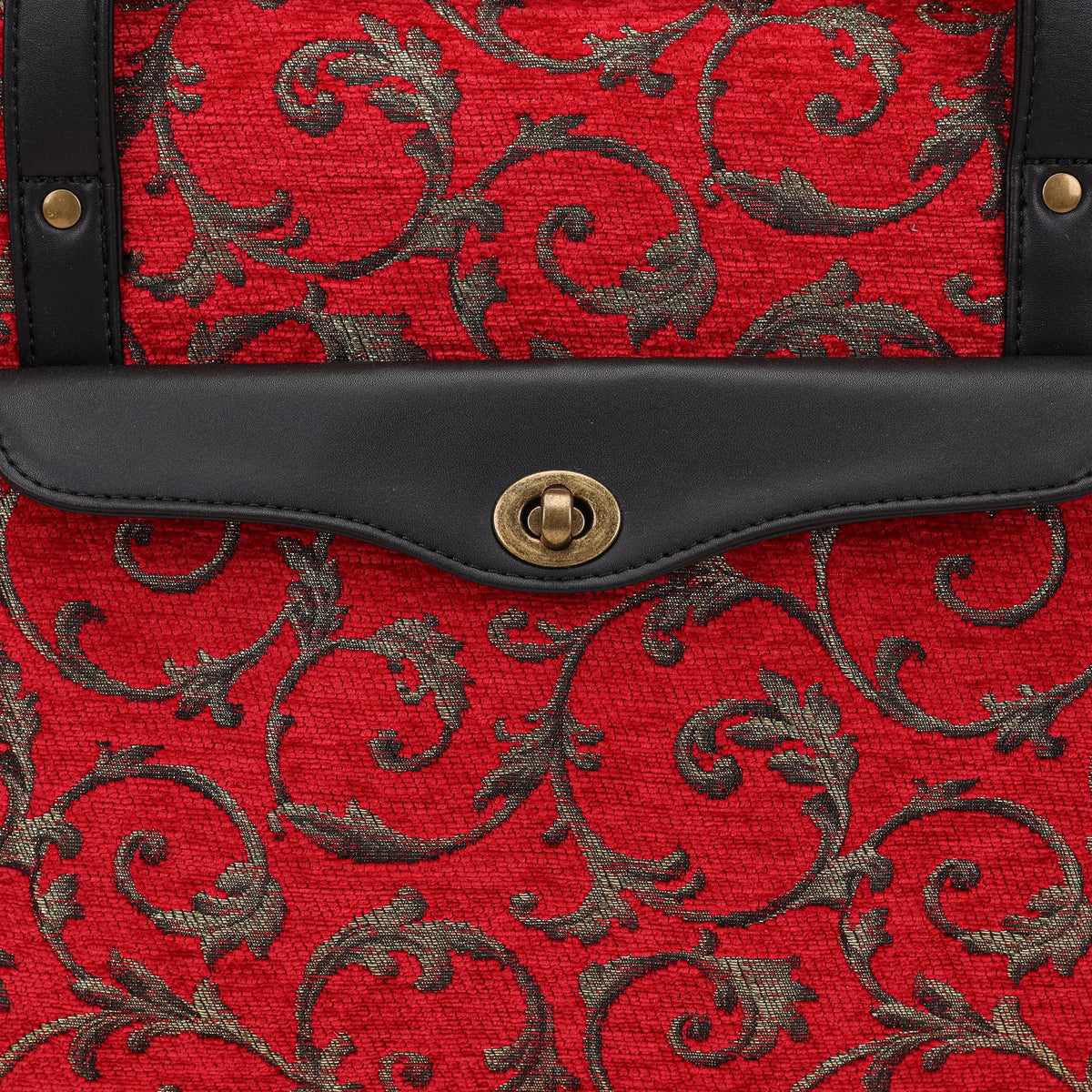 Vintage Scroll Red Vintage Carpet Diaper Bag Carpetbag of America closure