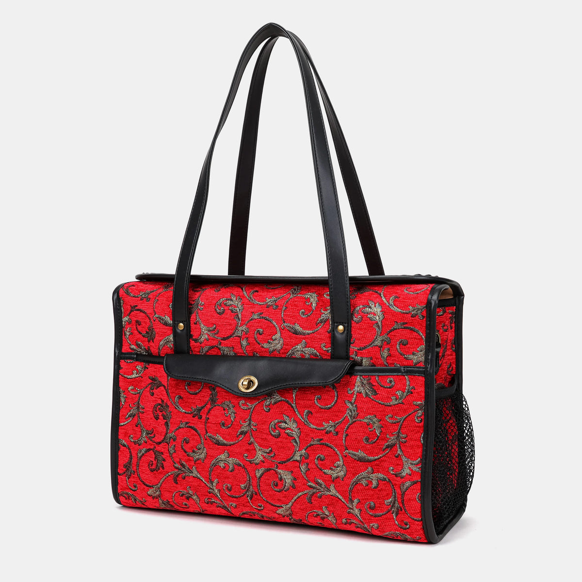 Vintage Scroll Red Vintage Carpet Diaper Bag Carpetbag of America front side