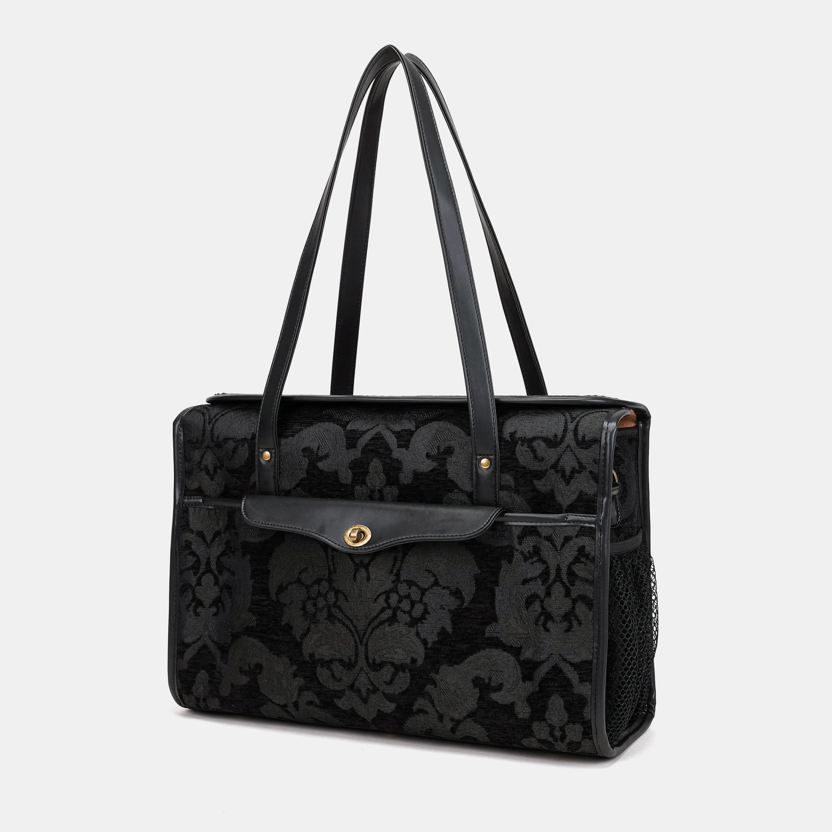 Victorian Blossom Black/Black Vintage Carpet Diaper Bag of America front side