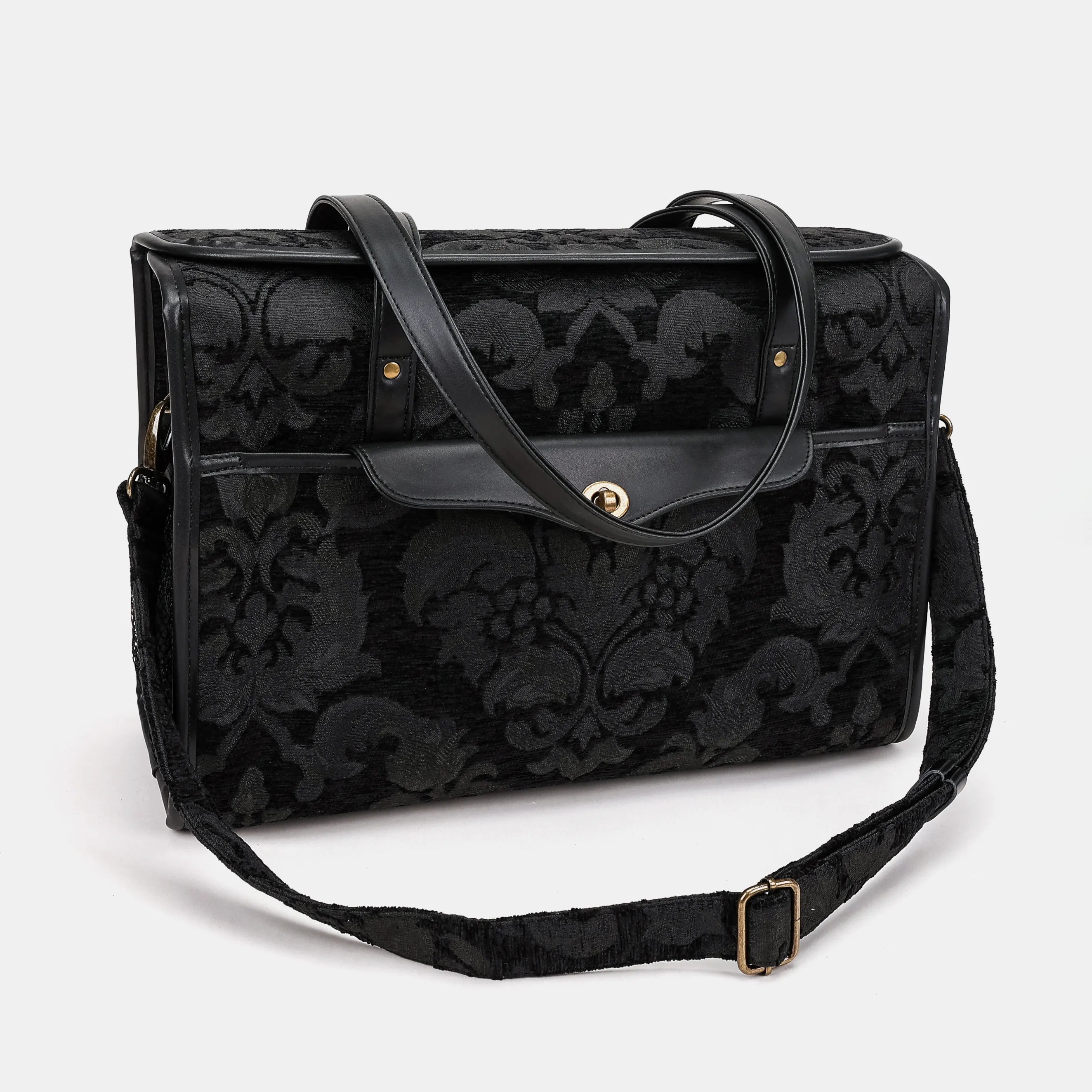 Victorian Blossom Black/Black Vintage Carpet Diaper Bag of America with shoulder strap