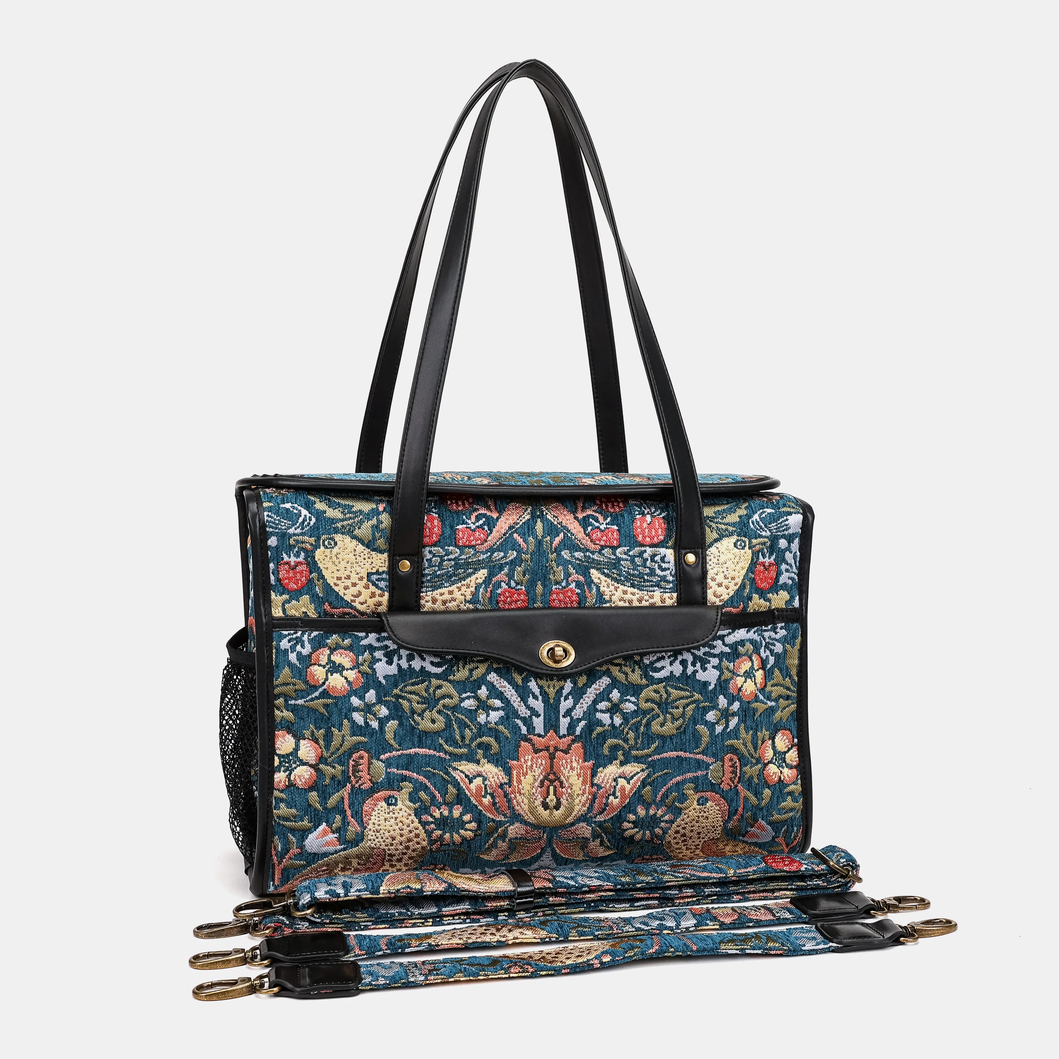 William Morris Strawberry Thief Vintage Carpet Diaper Bag of America with straps