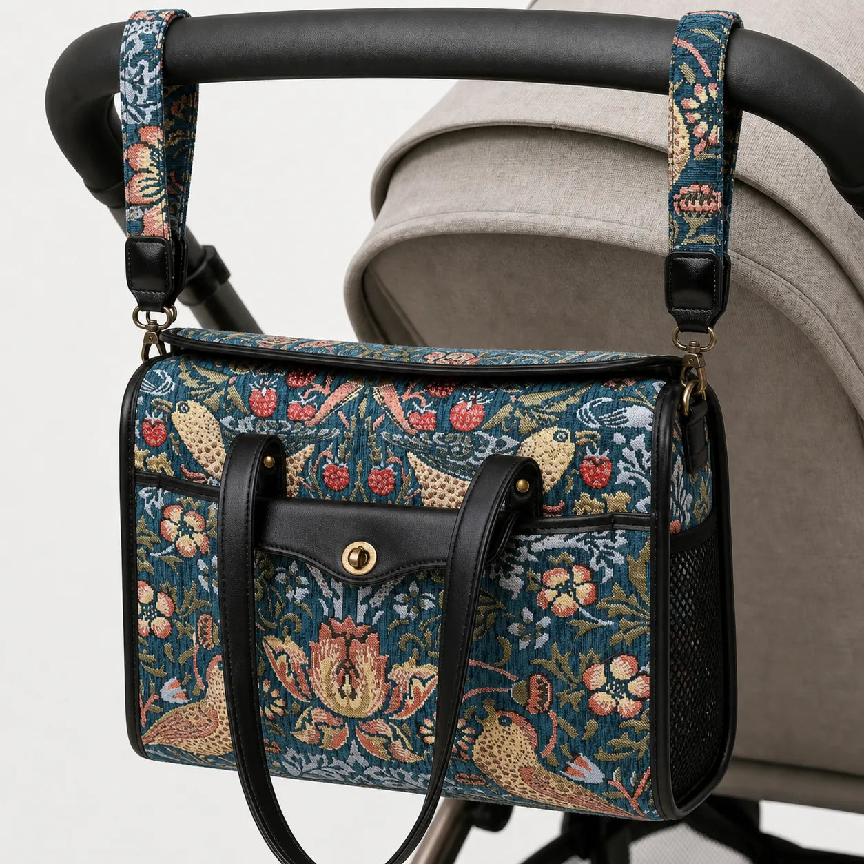 William Morris Strawberry Thief Vintage Carpet Diaper Bag of America hang