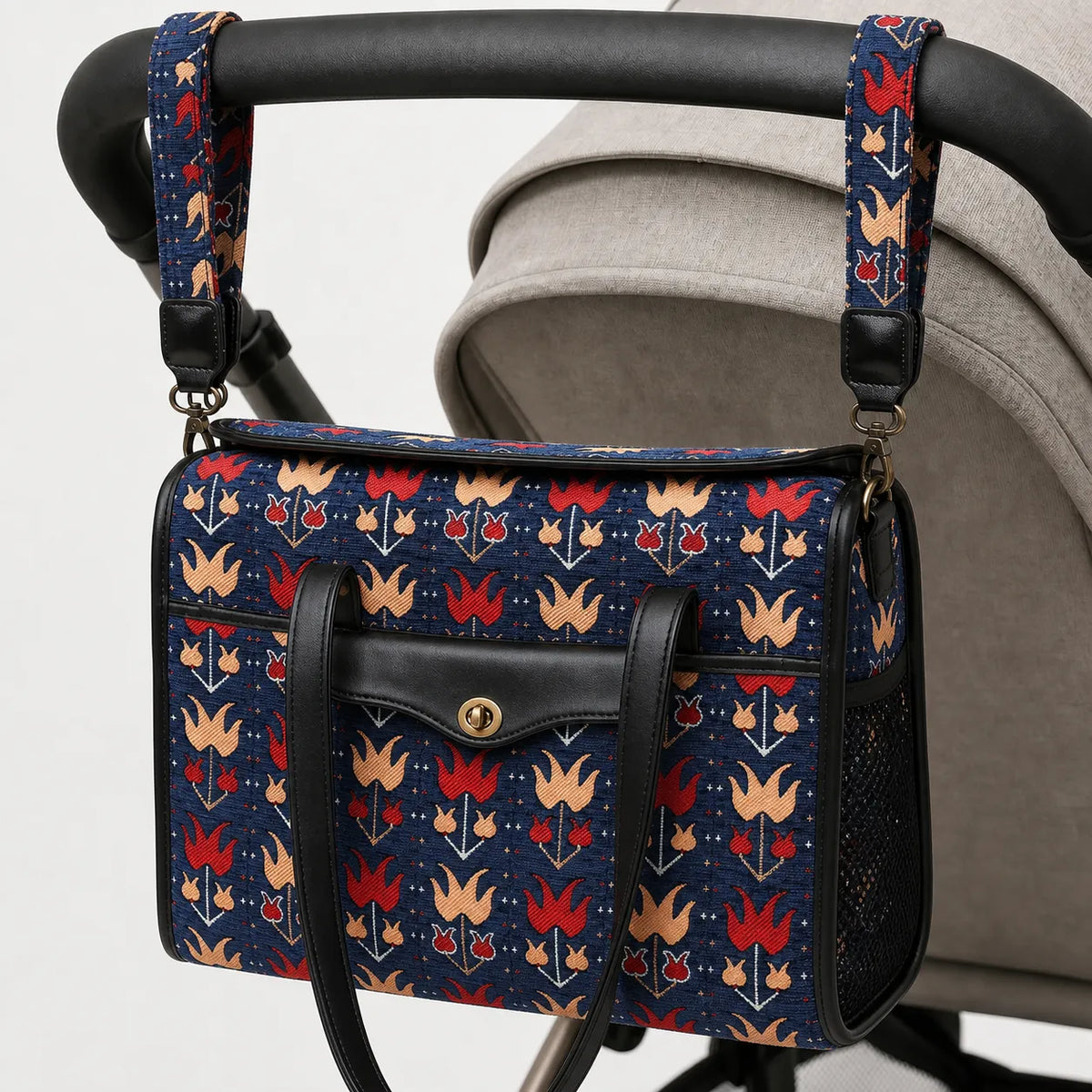 Poppy Bloom Vintage Carpet Diaper Bag Carpetbag of America hang