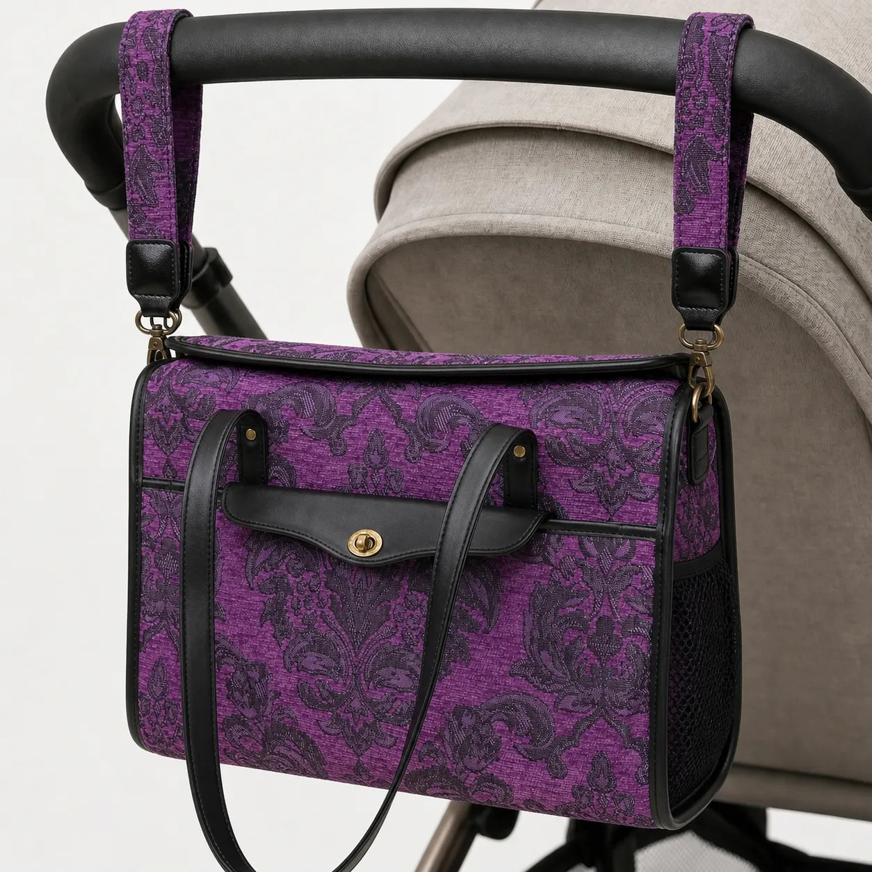 Victorian Blossom Purple Vintage Carpet Diaper Bag of America hang