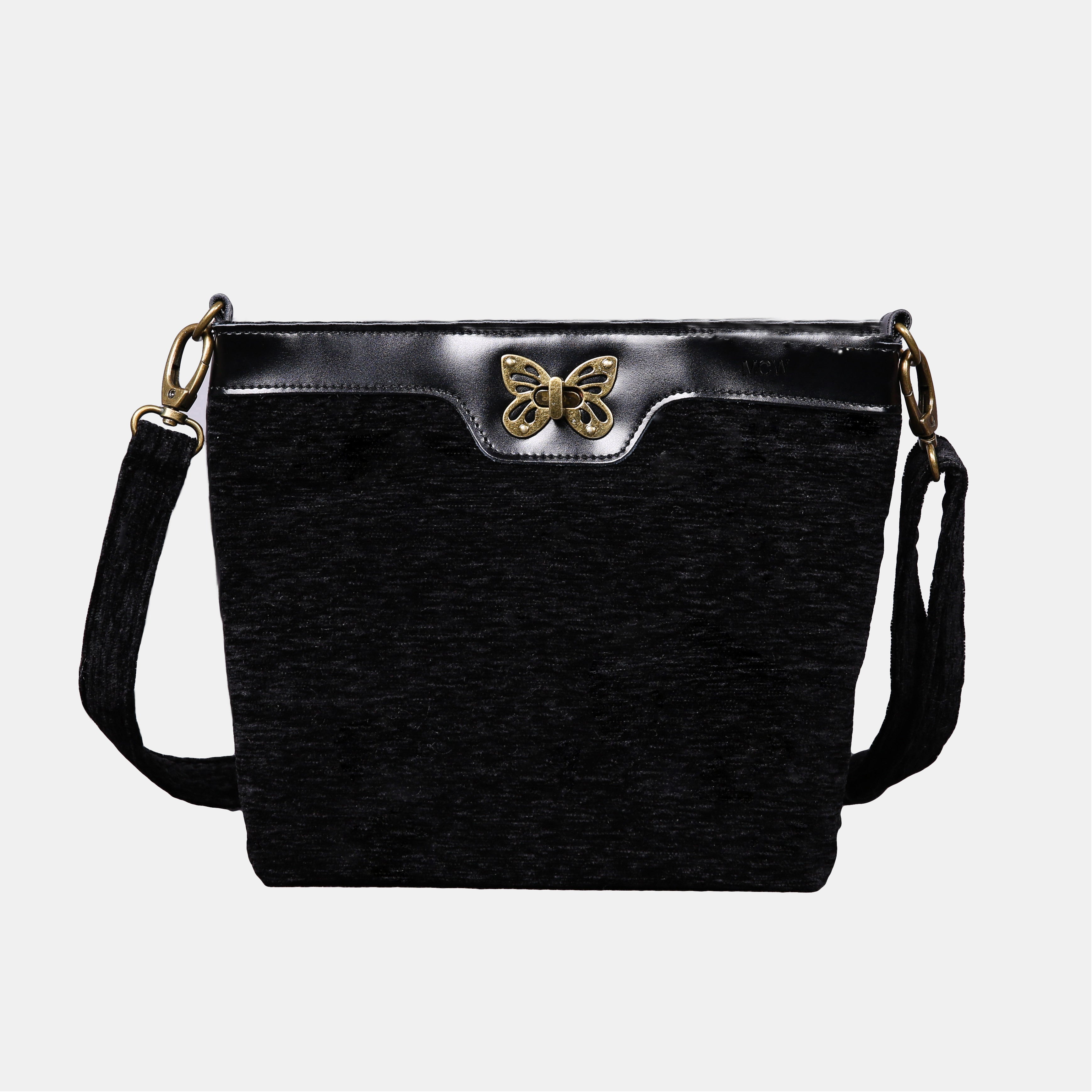 Solid Black Butterfly Crossbody Bag front