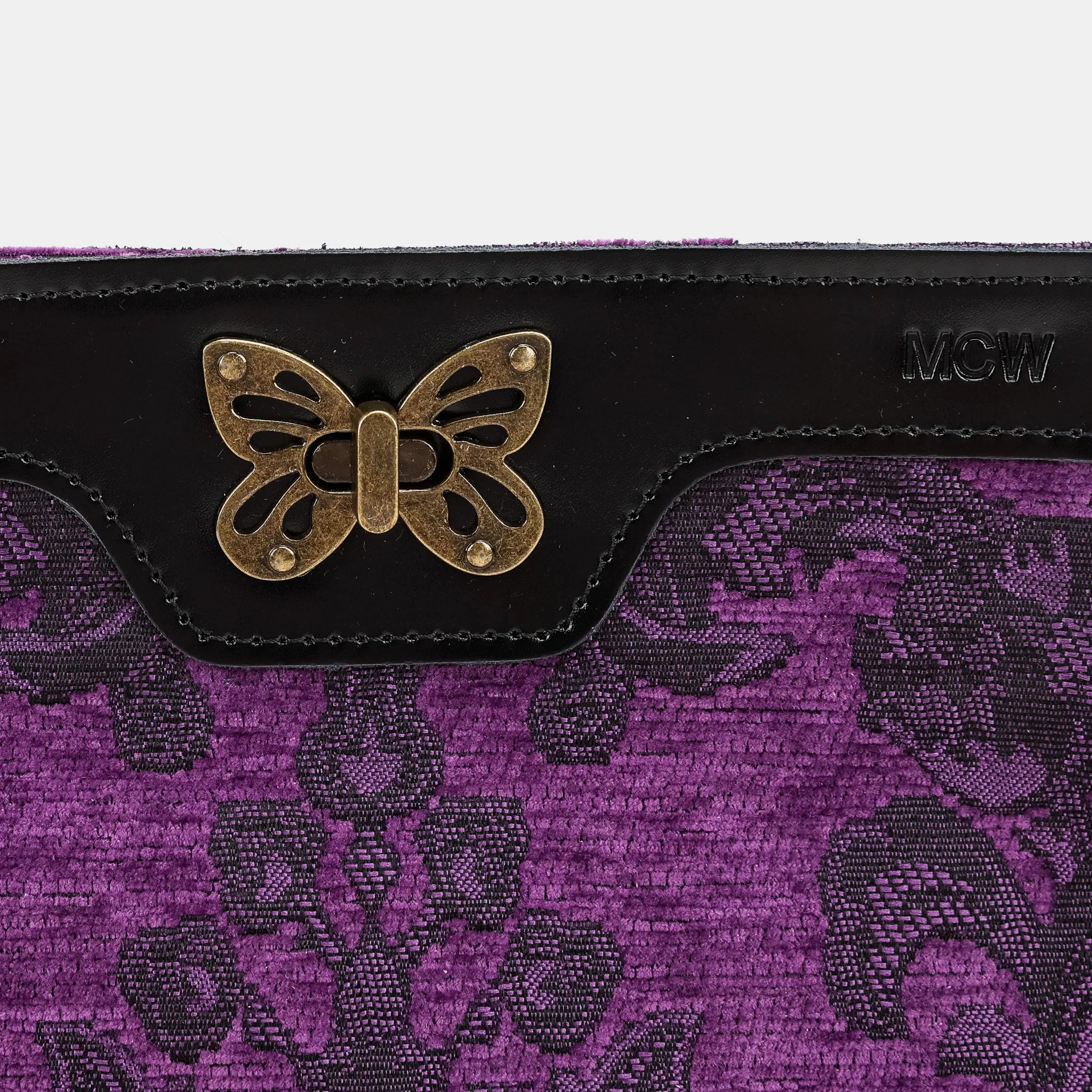 Victorian Blossom Purple Butterfly Crossbody Bag Carpet bag of America-details