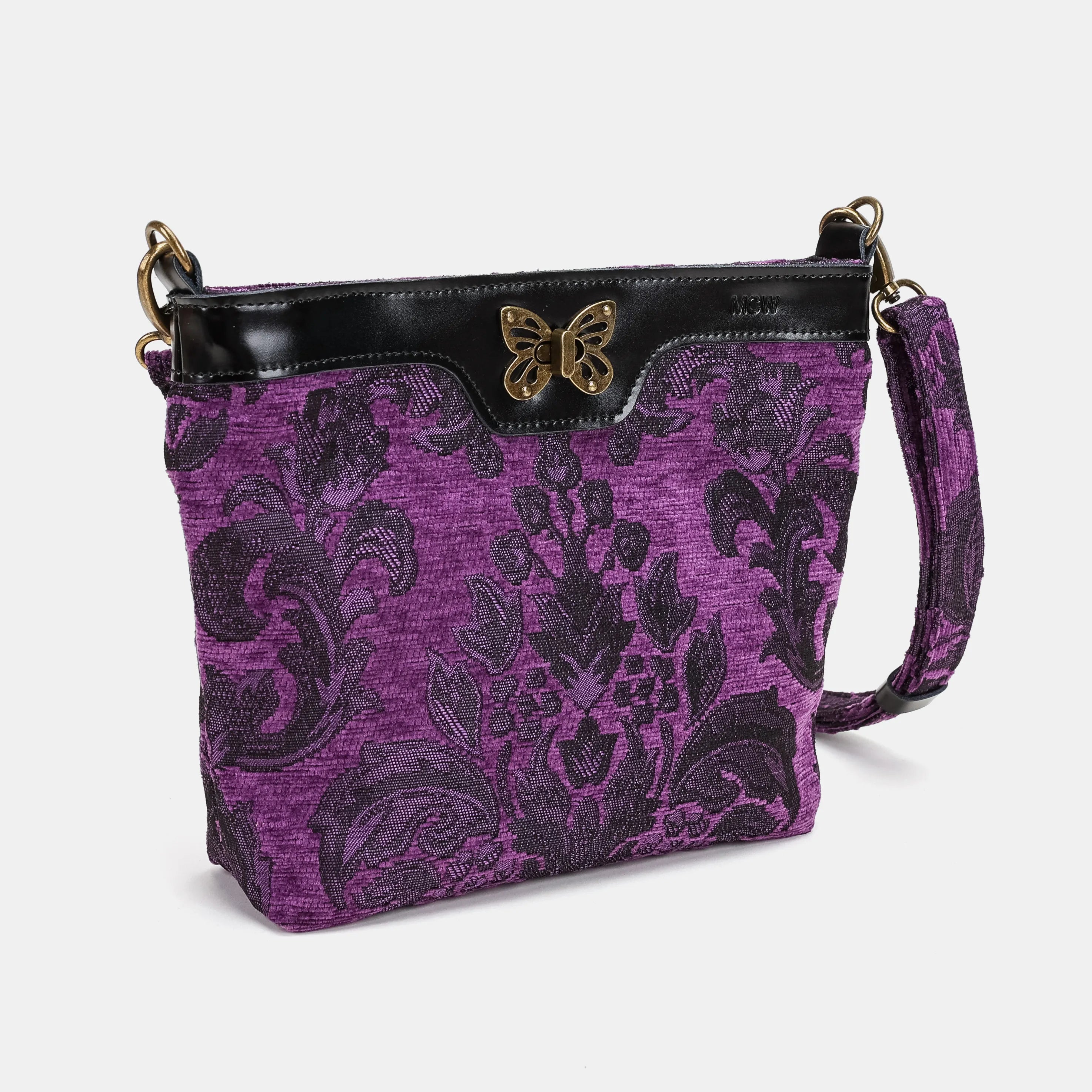 Victorian Blossom Purple Butterfly Crossbody Bag Carpet bag of America-front