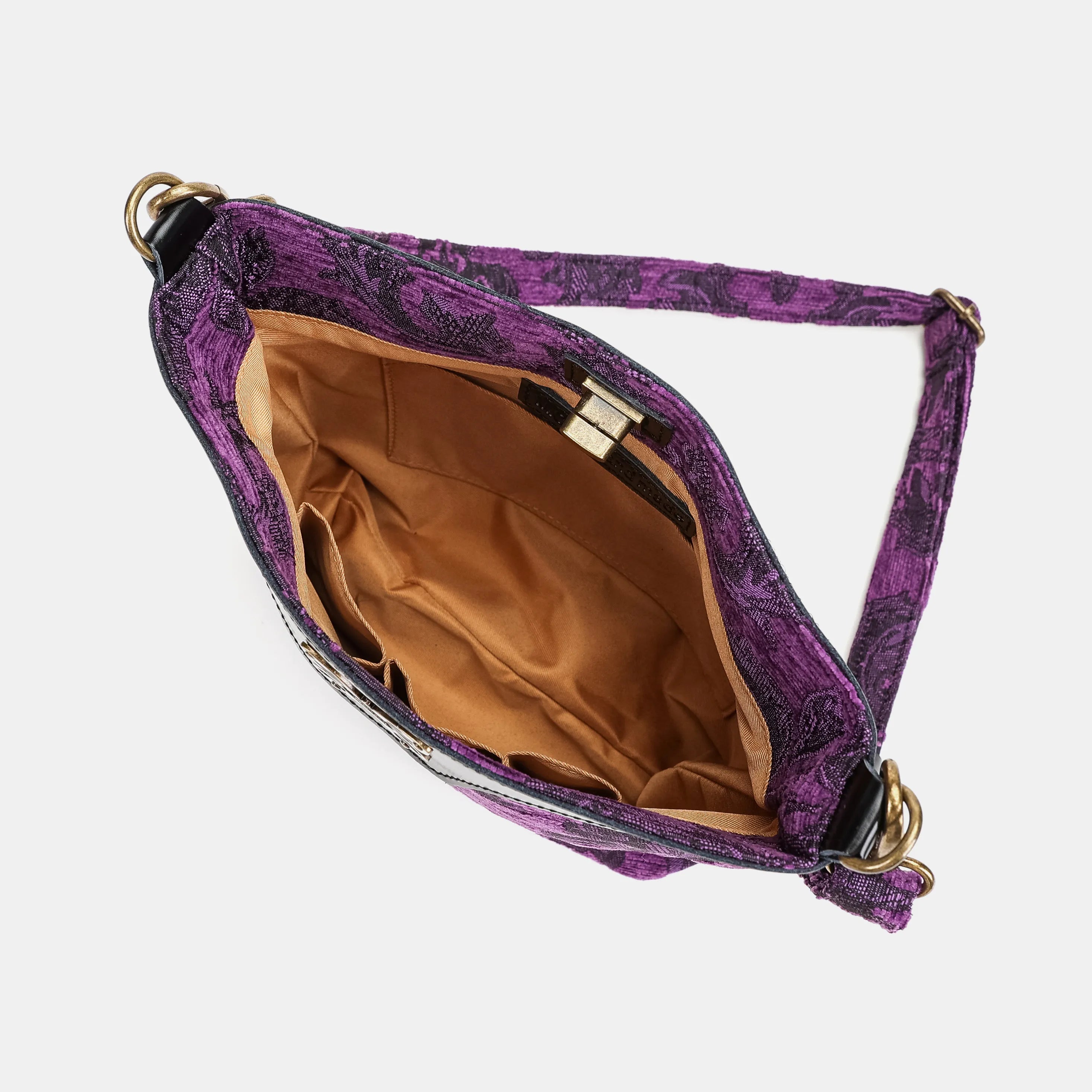 Victorian Blossom Purple Butterfly Crossbody Bag Carpet bag of America-inside