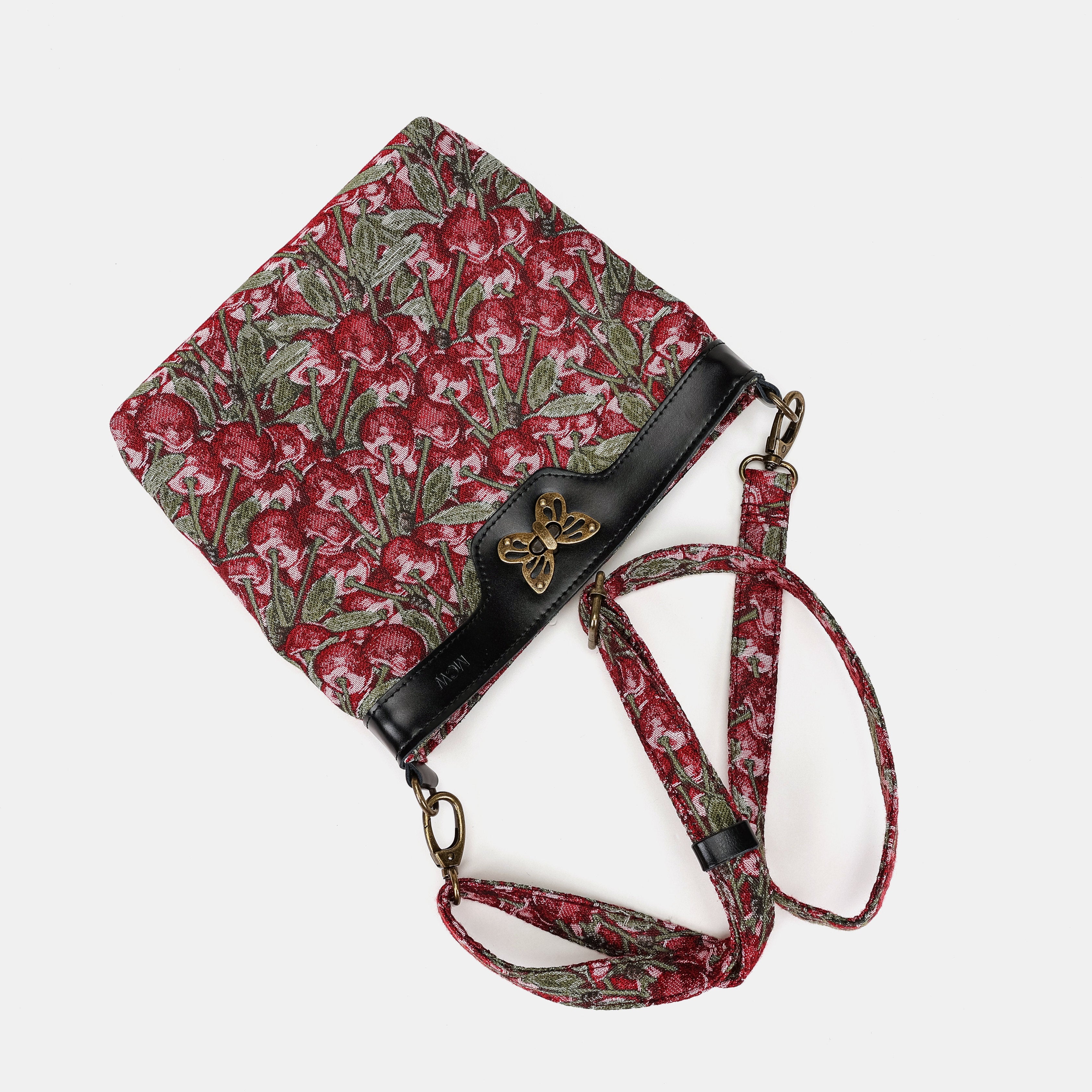 Cherry Cascade Butterfly Crossbody Bag Carpet bag of America with strap