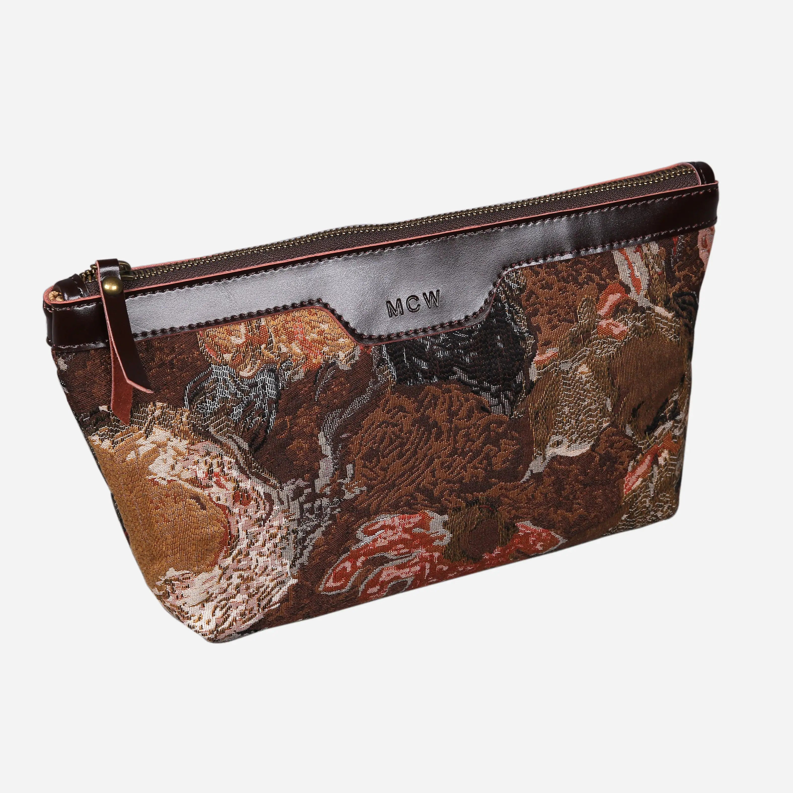 Abstract Brown Carpet Makeup Bag carpet bag MCW Handmade of America front