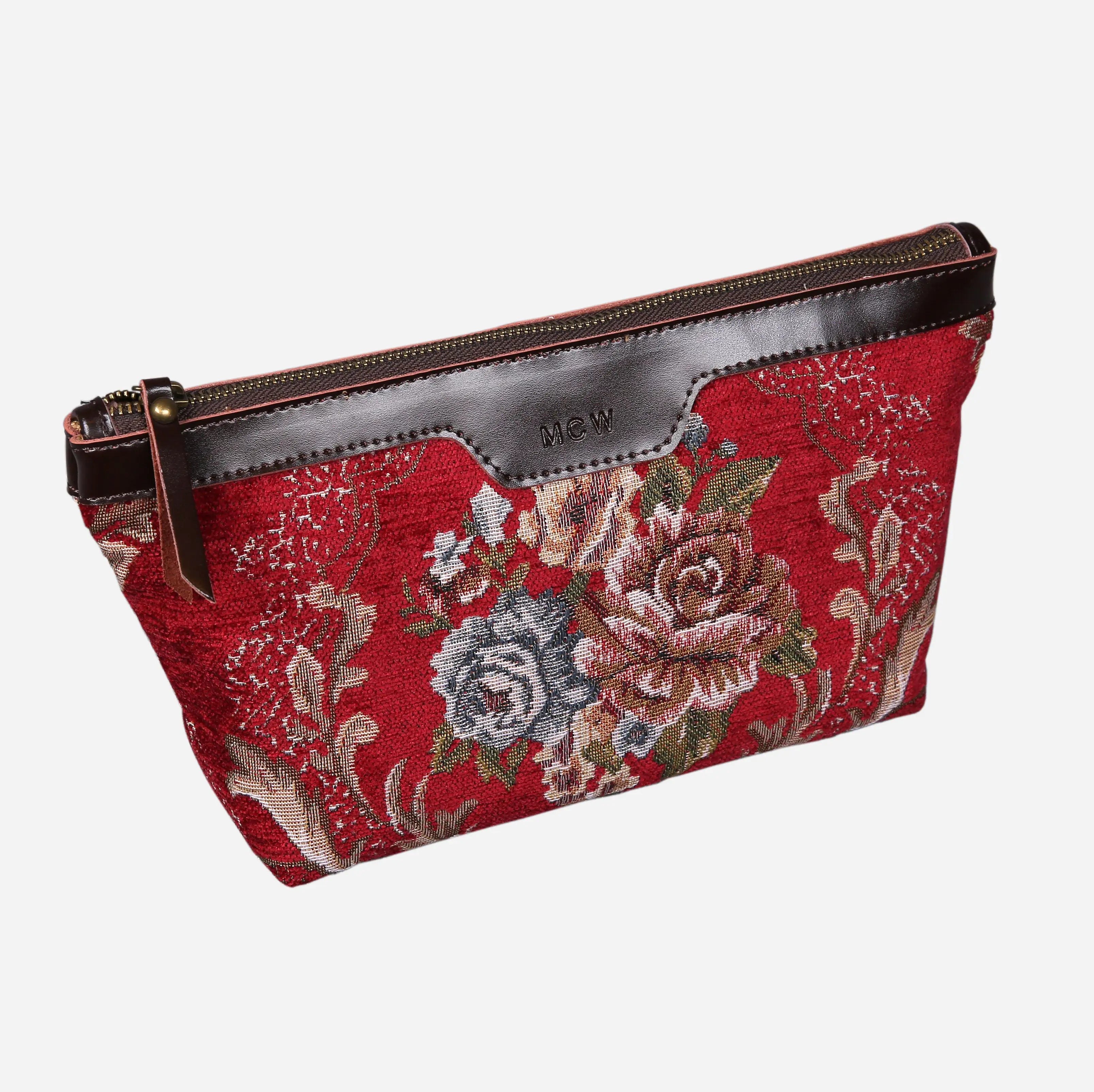 Floral Red Carpet Makeup Bag carpet bag MCW Handmade of America front