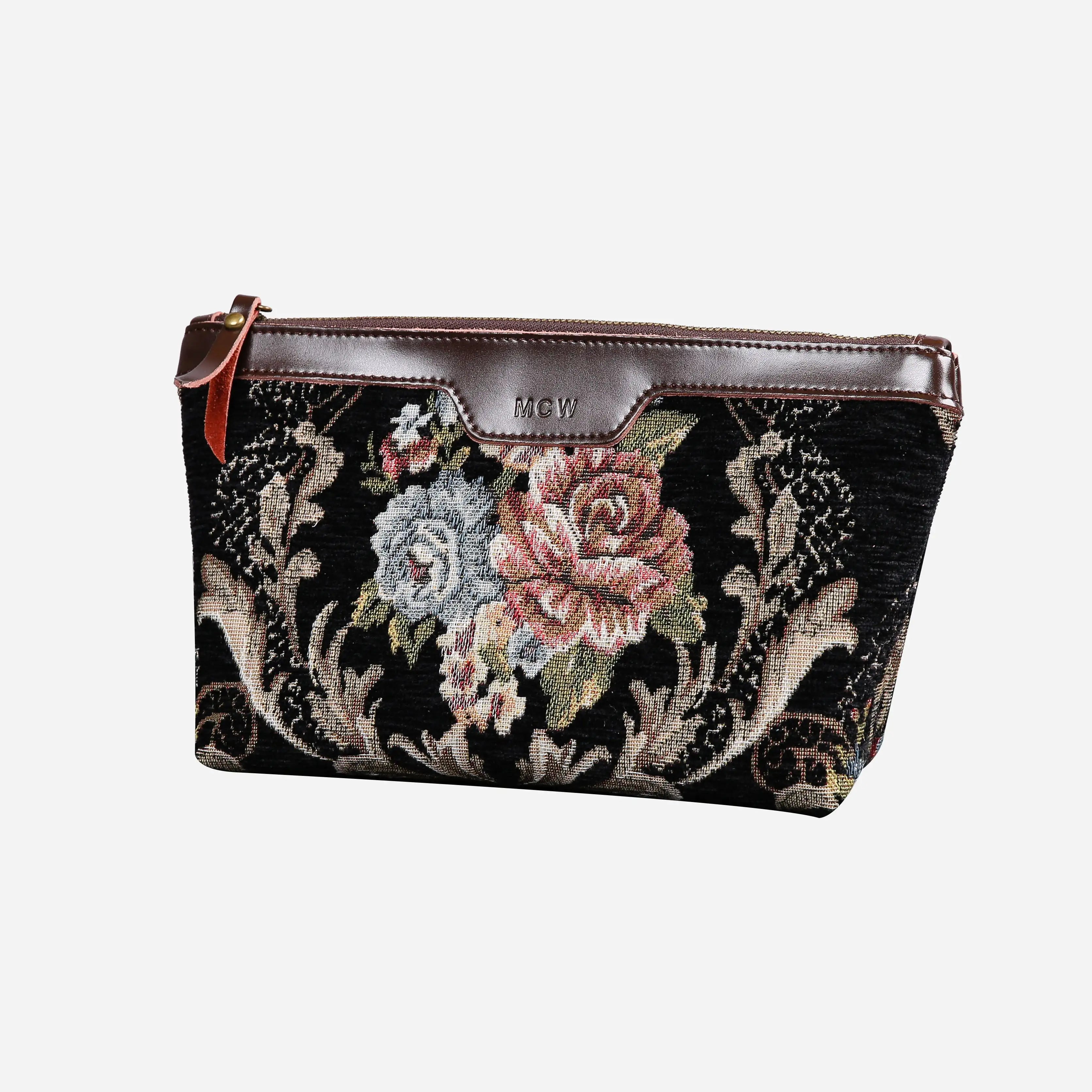 Floral Black Carpet Makeup Bag carpet bag MCW Handmade of America front