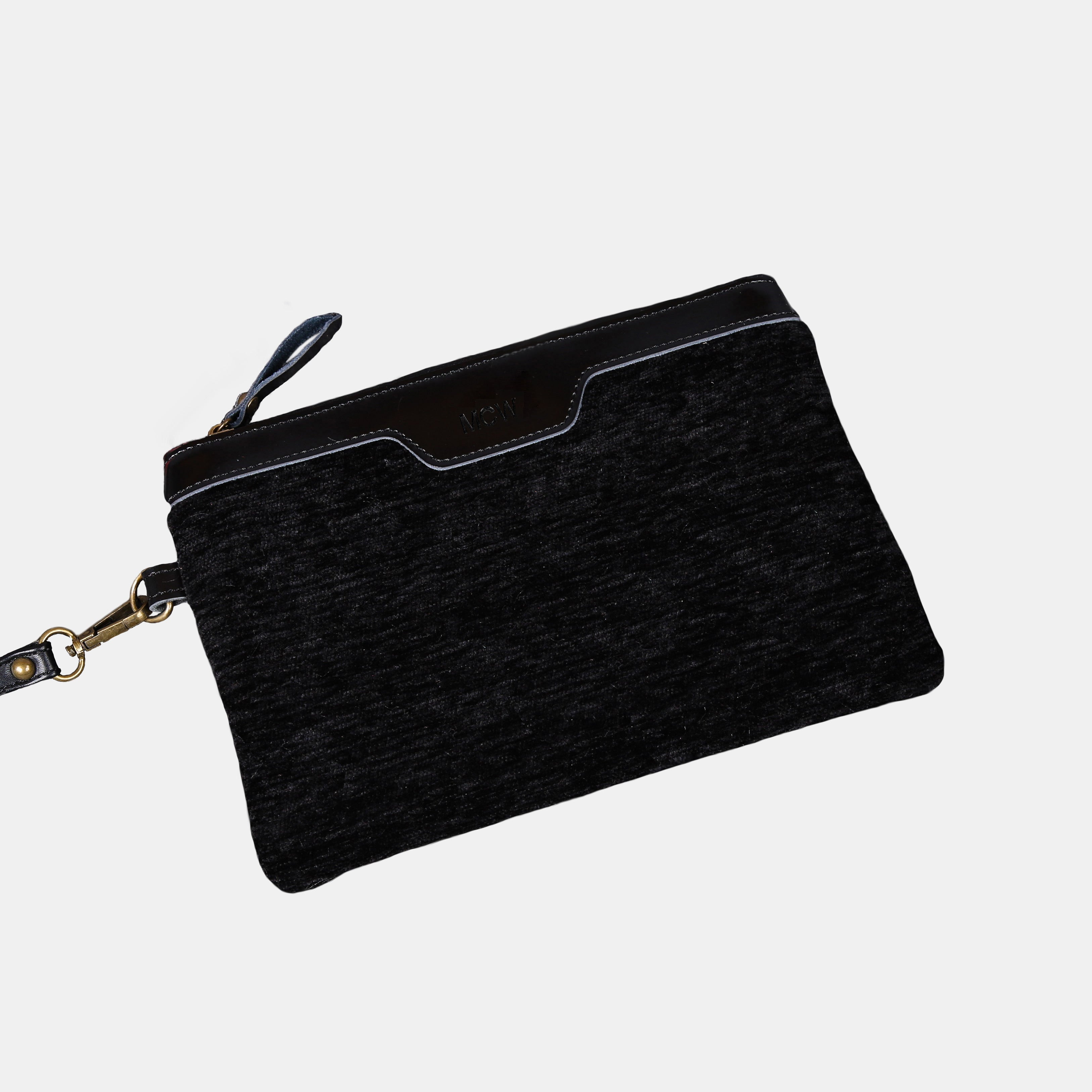 Solid Black Wristlet Clutch flat