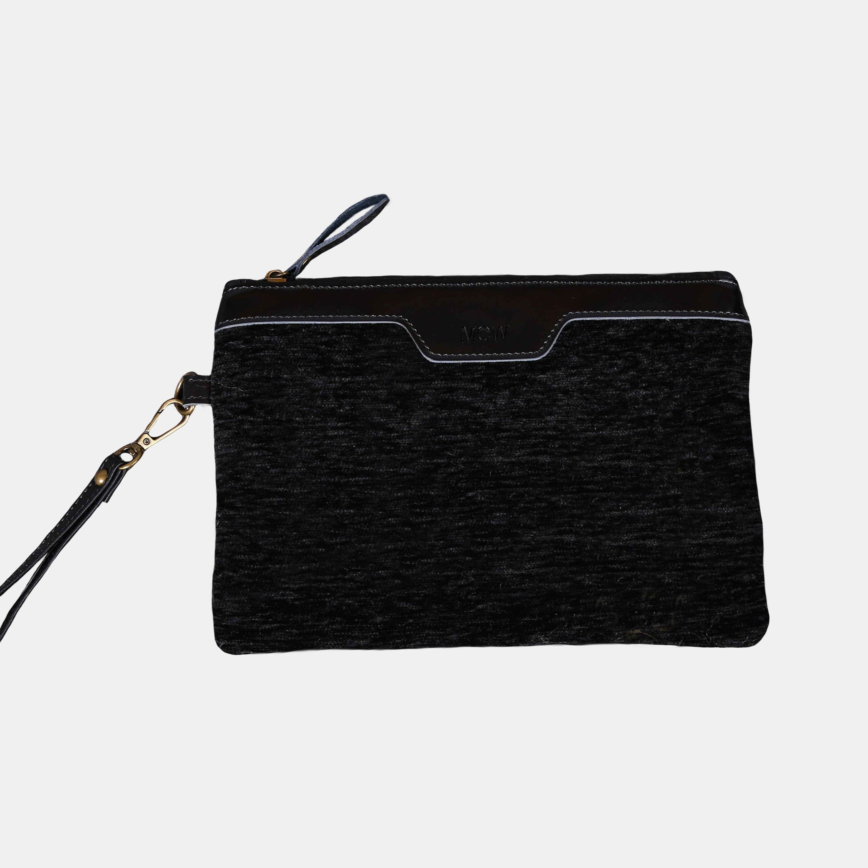 Solid Black Wristlet Clutch front