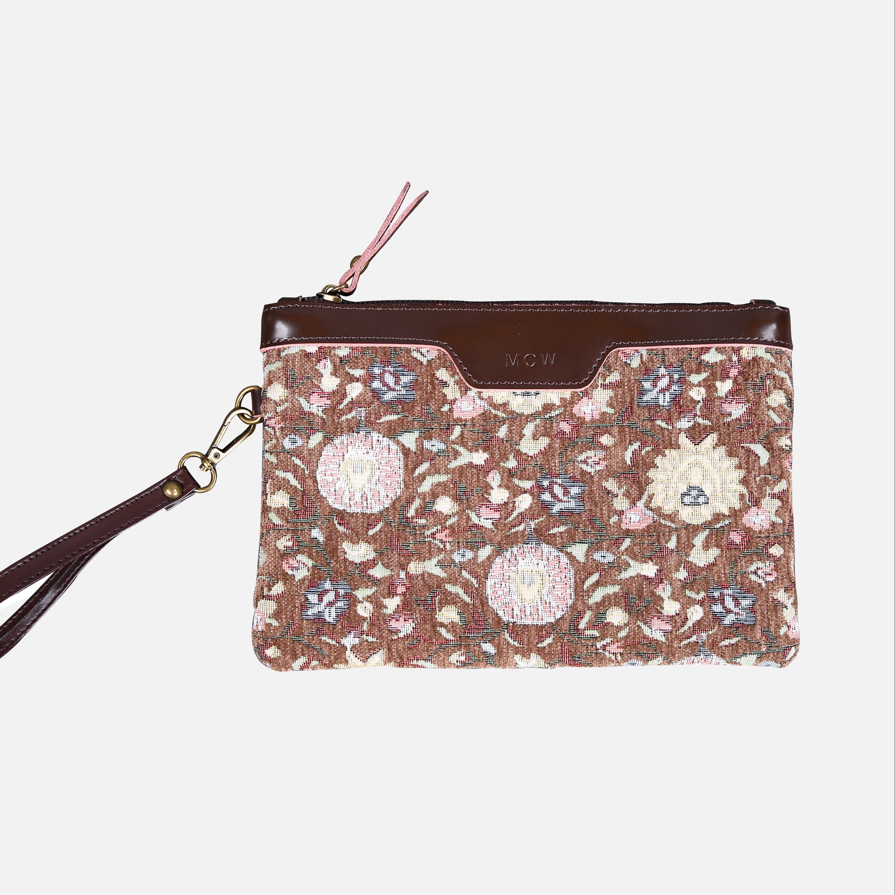 Oriental Brown Wristlet Clutch carpet bag MCW Handmade