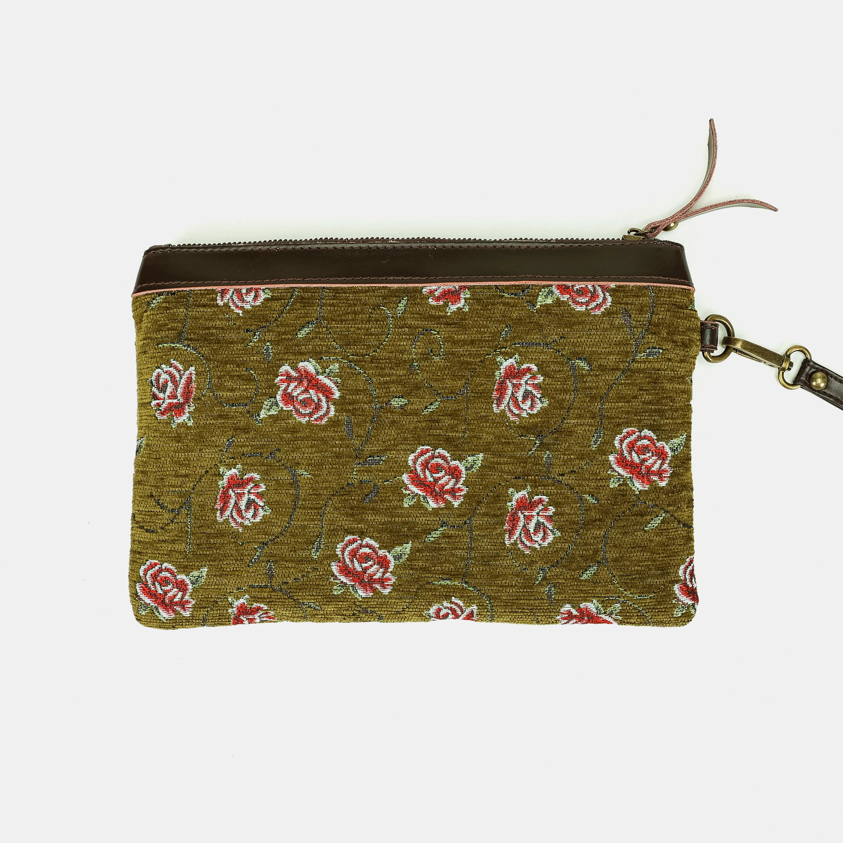 Climbing Rose Avocado Wristlet Clutch Carpetbag of America back