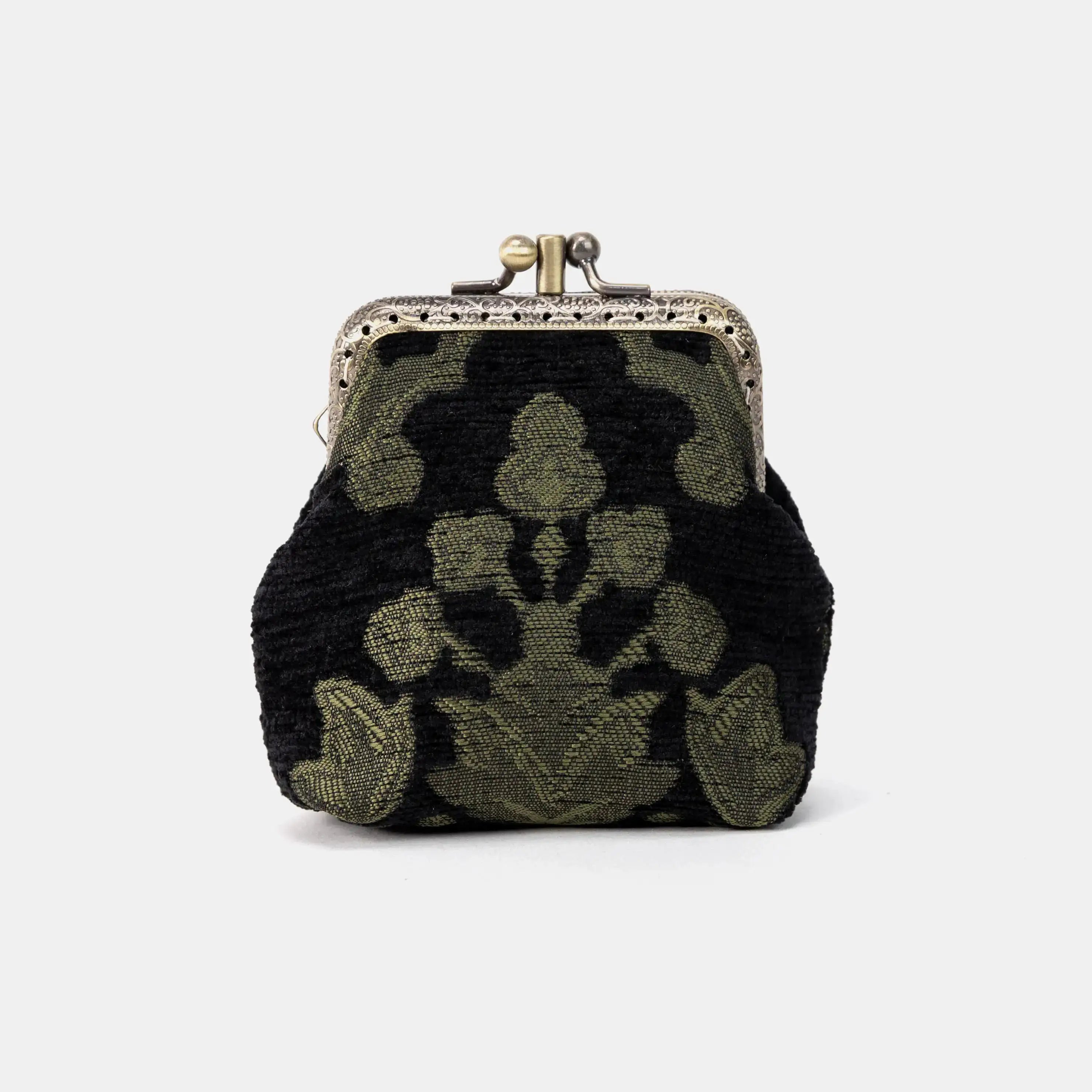 Victorian Blossom Black/Green Double Kiss Clasp Coin Purse of America front-1