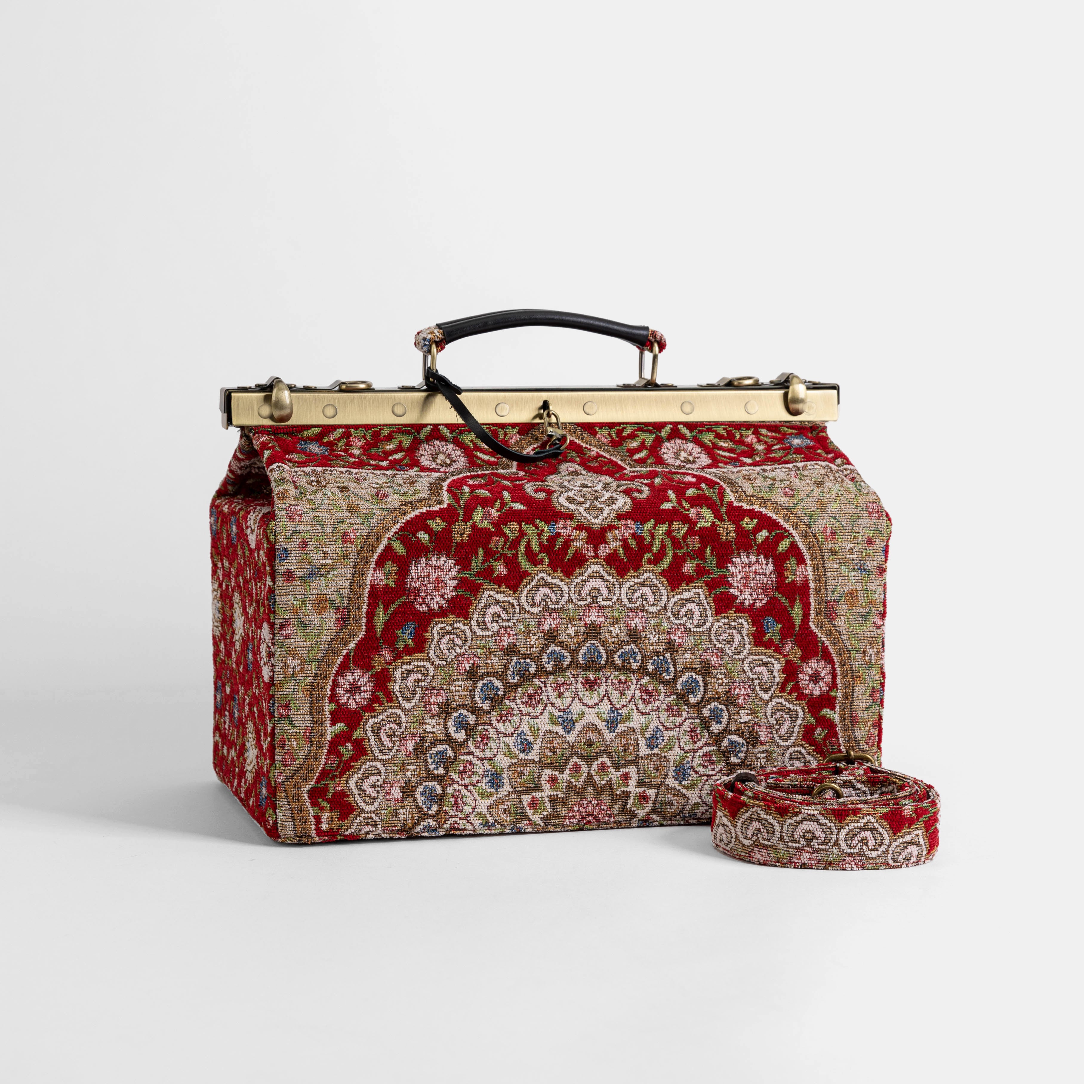 Gladstone Bag Carpet Doctor Bag Victorian Weekender Bag Shoulder Frame Bag Genevieve Oriental Red Carpetbagger Carpetbag of America main