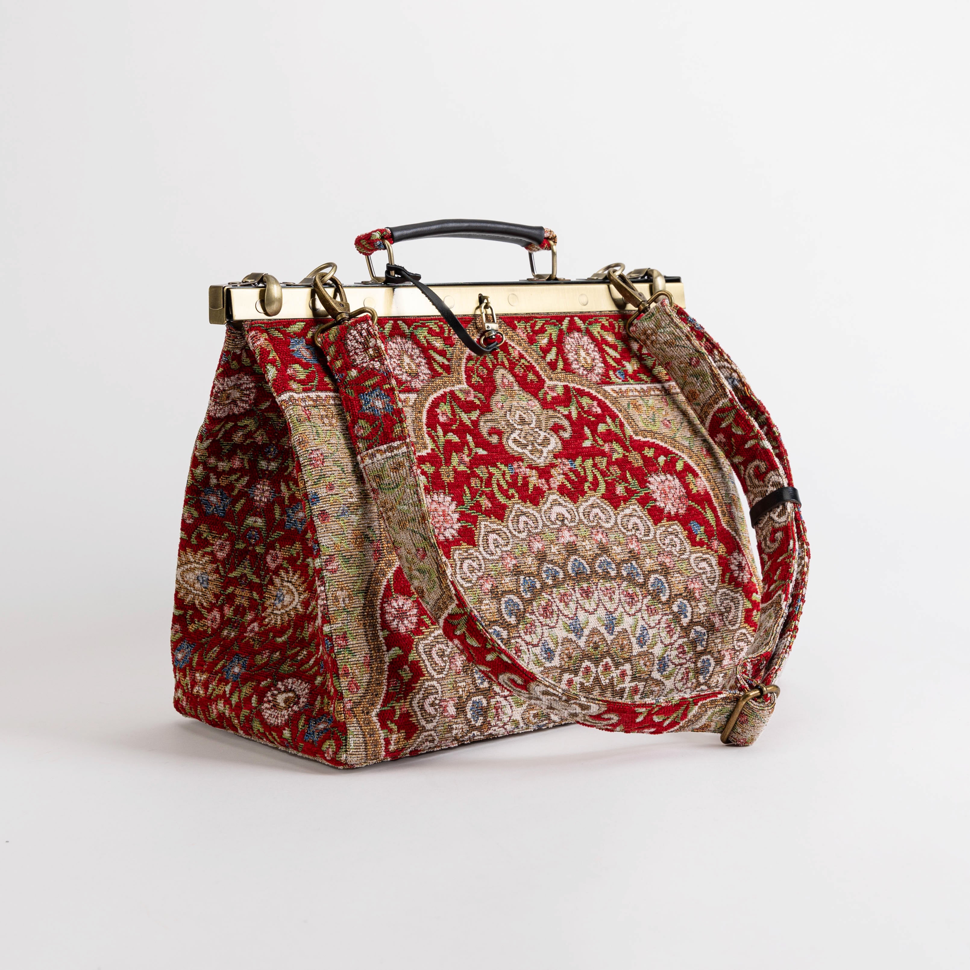 Gladstone Bag Carpet Doctor Bag Victorian Weekender Bag Shoulder Frame Bag Celine Oriental Red Carpetbagger Carpetbag of America with shoulder strap