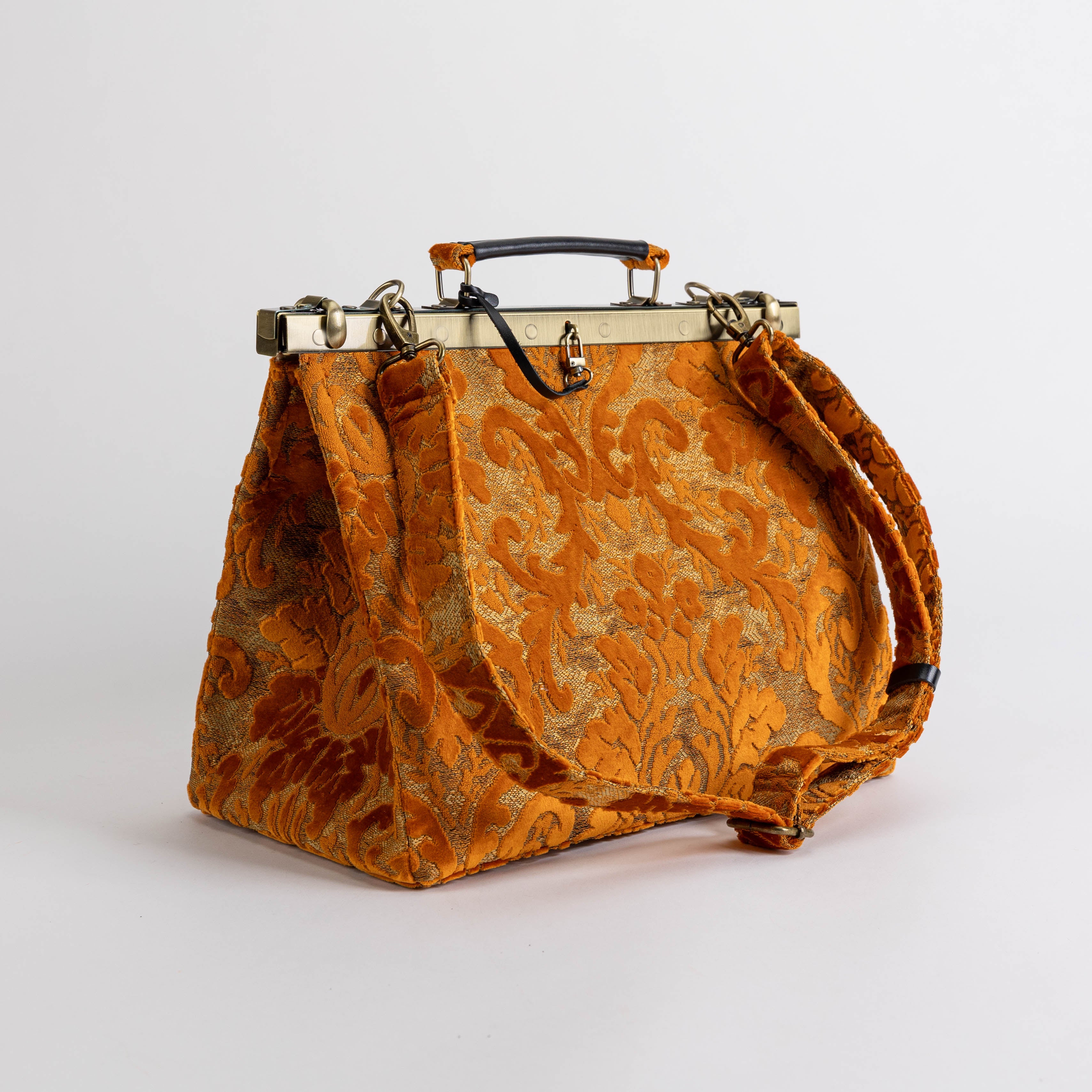 Gladstone Bag Carpet Doctor Bag Victorian Weekender Bag Shoulder Frame Bag Celine Burnout Velvet Orange Carpetbagger Carpetbag of America with shoulder strap