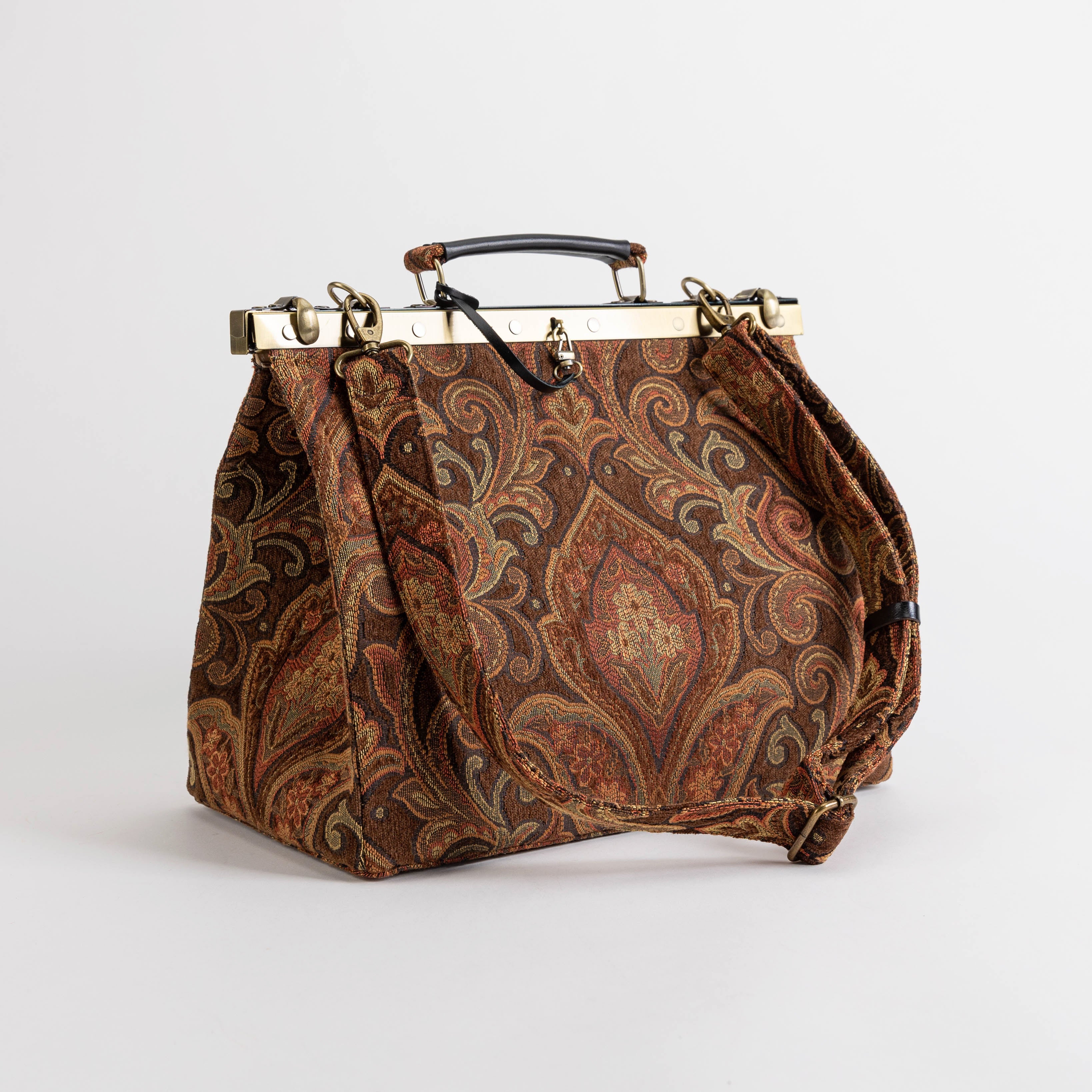 Gladstone Bag Carpet Doctor Bag Victorian Weekender Bag Shoulder Frame Bag Celine Damask D. Brown Carpetbagger Carpetbag of America with shoulder strap