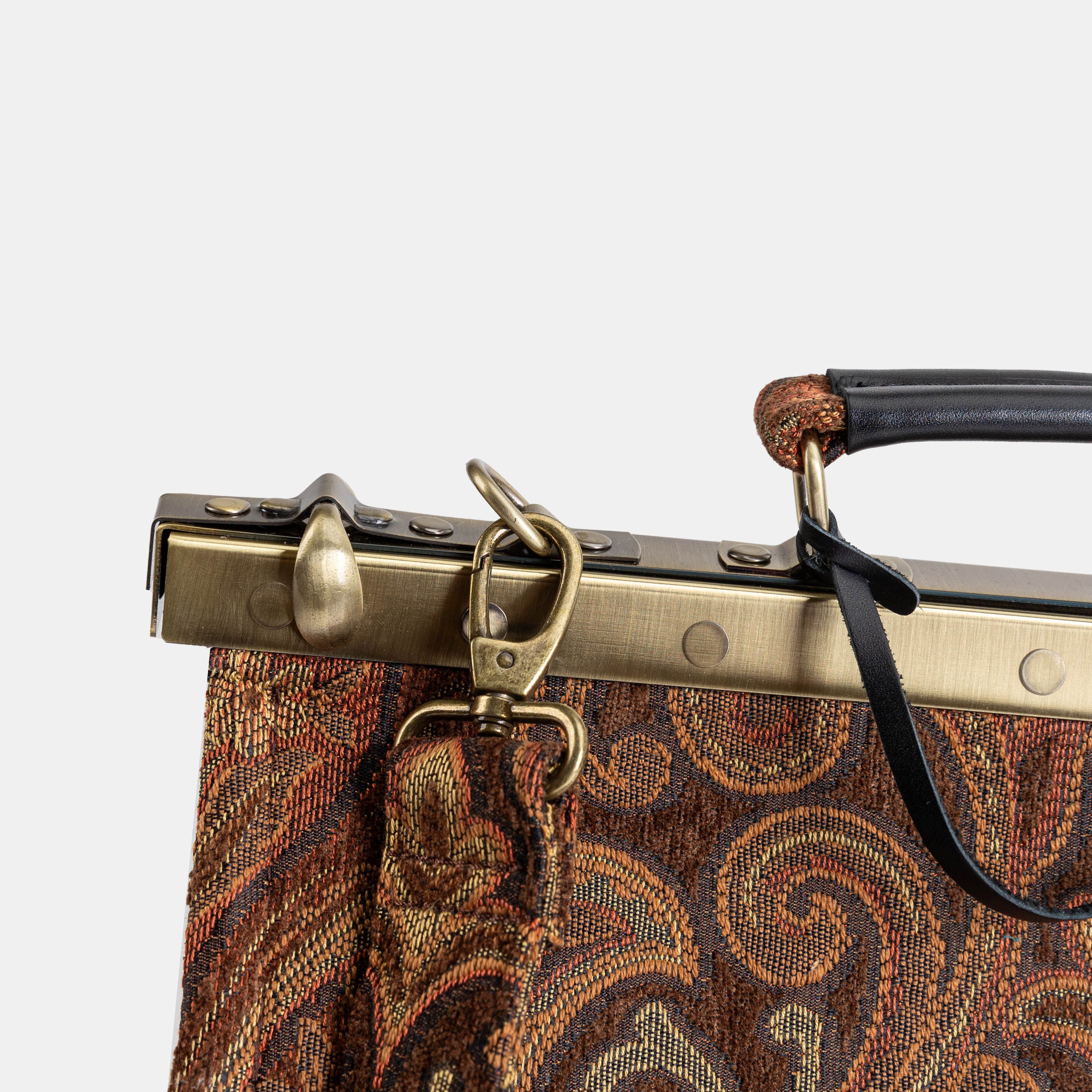 Gladstone Bag Carpet Doctor Bag Victorian Weekender Bag Shoulder Frame Bag Celine Damask D. Brown Carpetbagger Carpetbag of America shoulder strap clasp