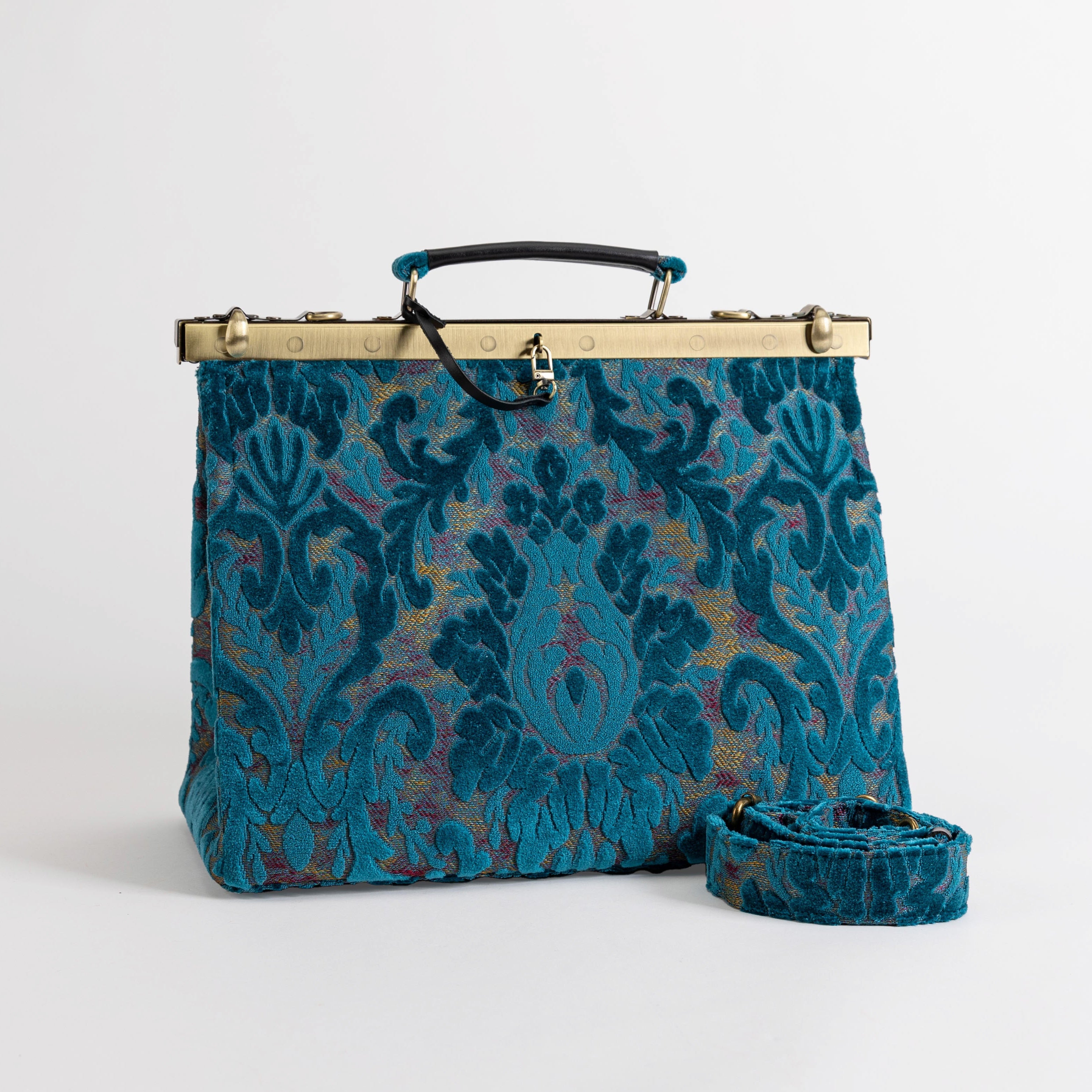 Gladstone Bag Carpet Doctor Bag Victorian Weekender Bag Shoulder Frame Bag Celine Burnout Velvet Aqua Blue Carpetbagger Carpetbag of America main