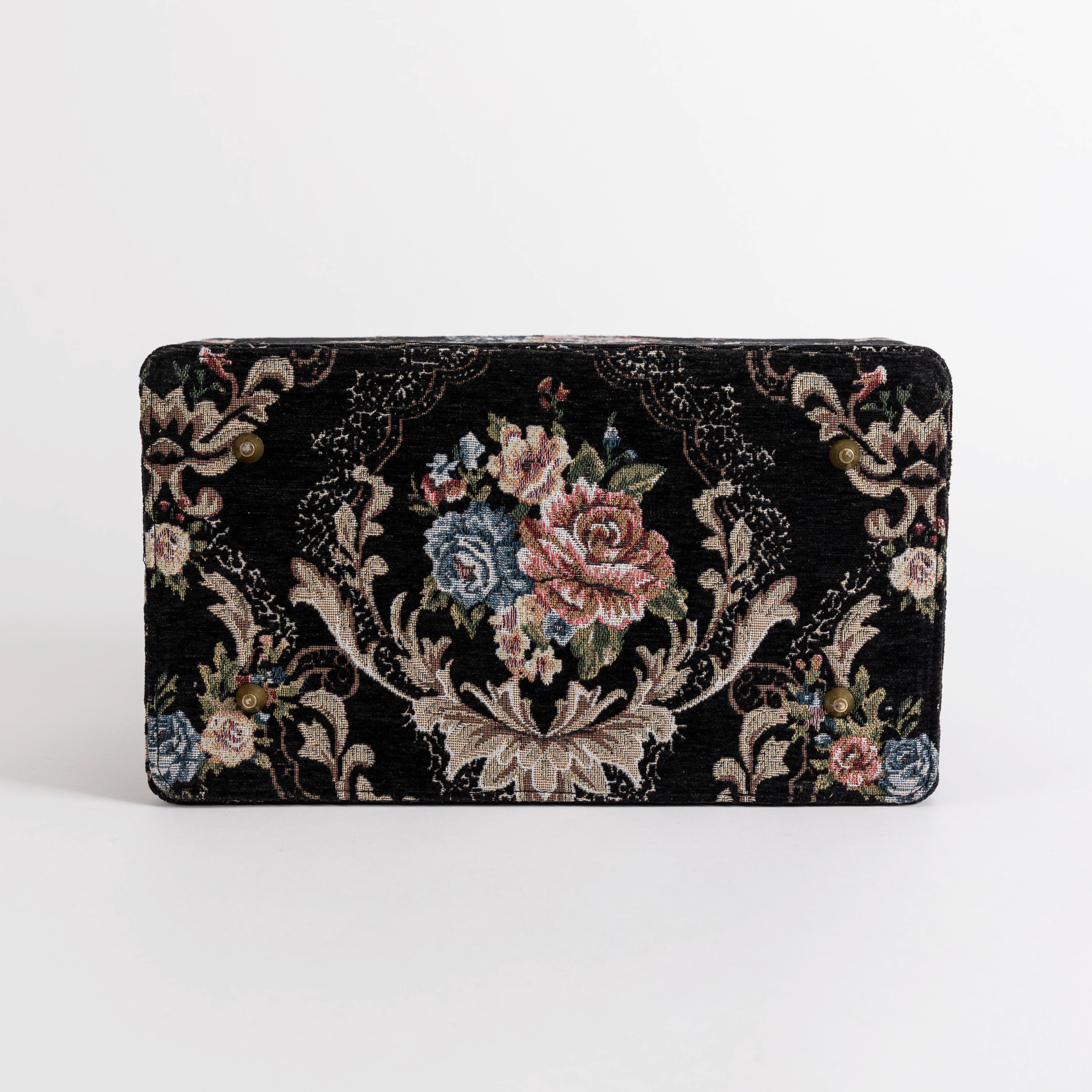 Gladstone Bag Carpet Doctor Bag Victorian Weekender Bag Shoulder Frame Bag Genevieve Floral Black Carpetbagger Carpetbag of America bottom