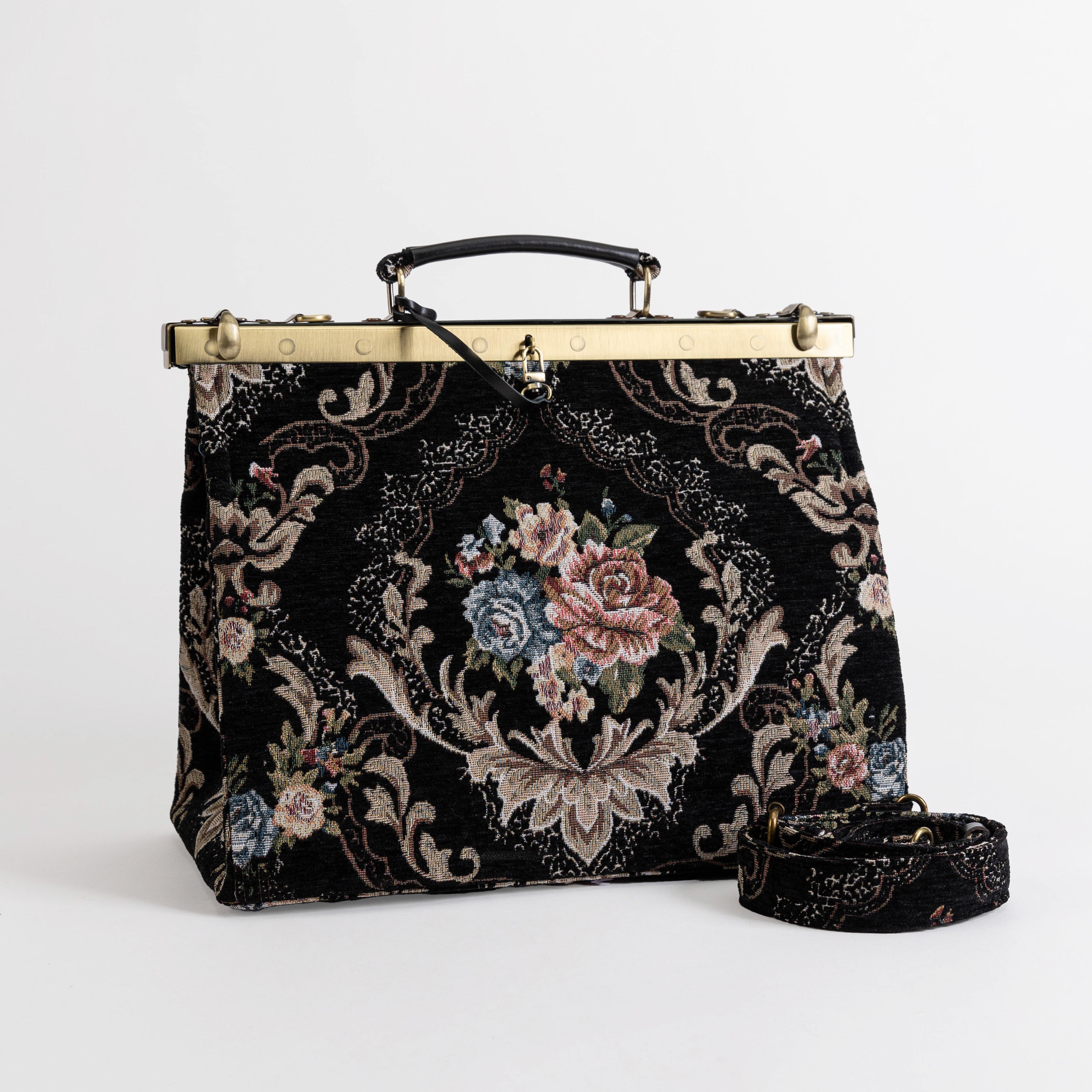 Gladstone Bag Carpet Doctor Bag Victorian Weekender Bag Shoulder Frame Bag Celine Floral Black Carpetbagger Carpetbag of America main