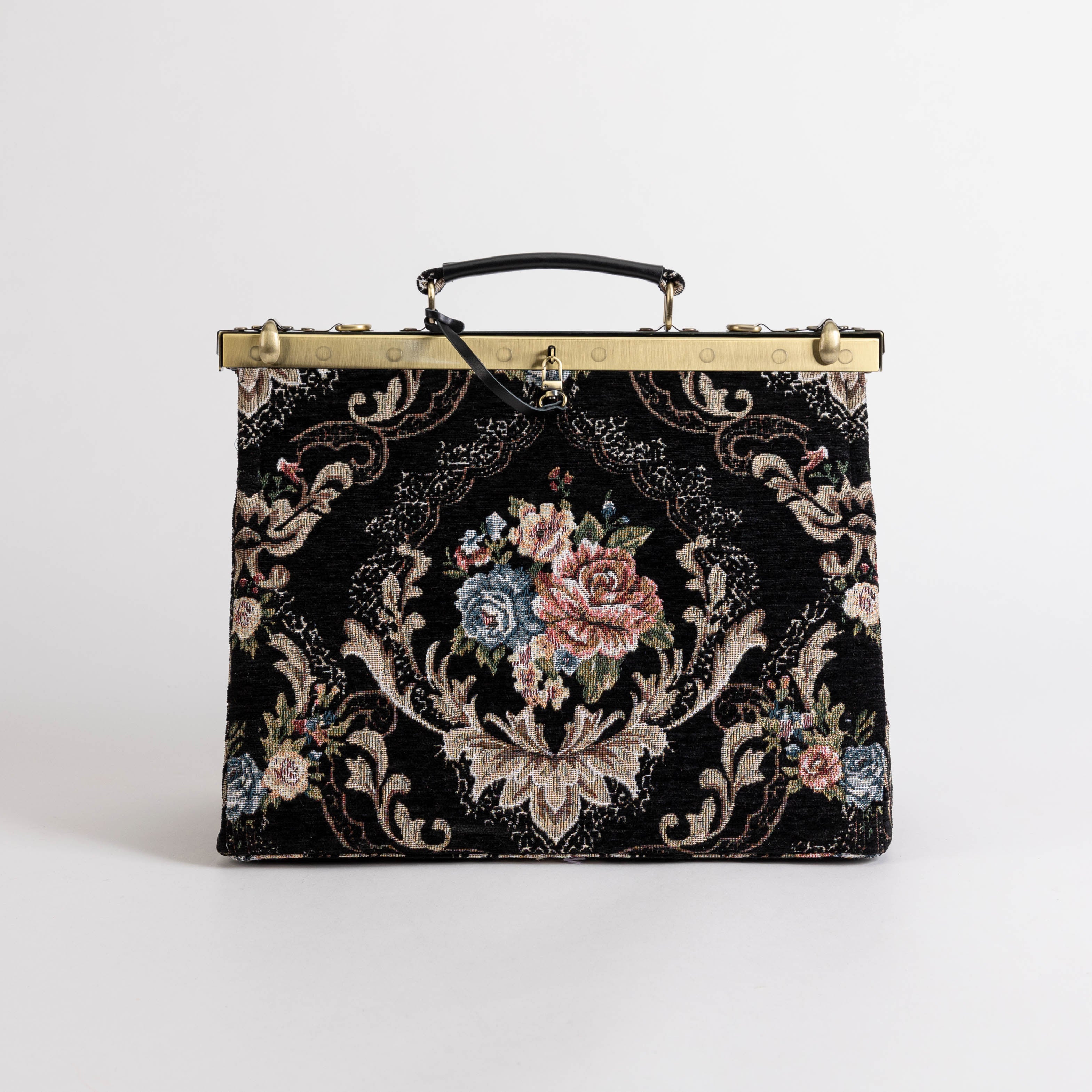 Gladstone Bag Carpet Doctor Bag Victorian Weekender Bag Shoulder Frame Bag Celine Floral Black Carpetbagger Carpetbag of America front