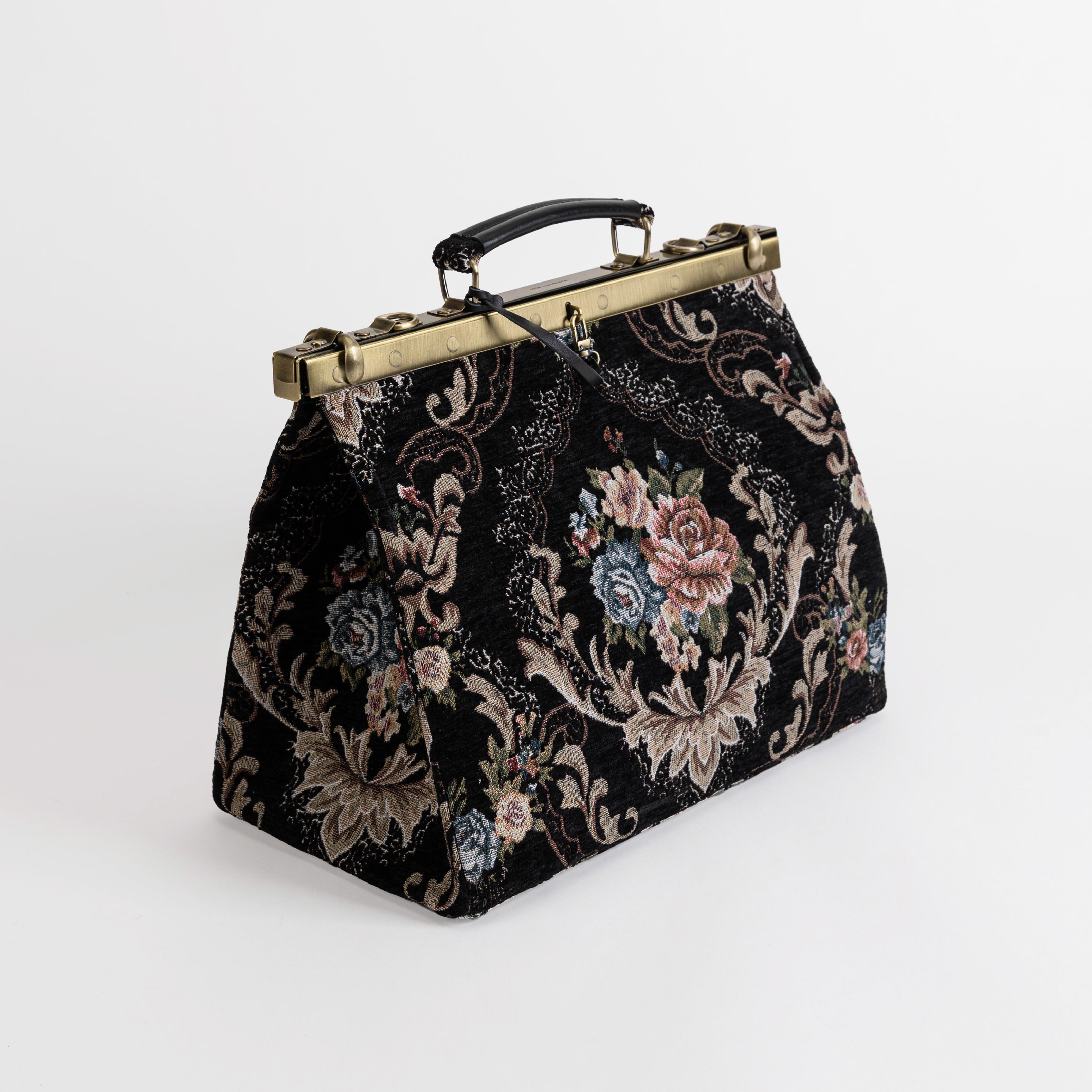 Gladstone Bag Carpet Doctor Bag Victorian Weekender Bag Shoulder Frame Bag Celine Floral Black Carpetbagger Carpetbag of America side