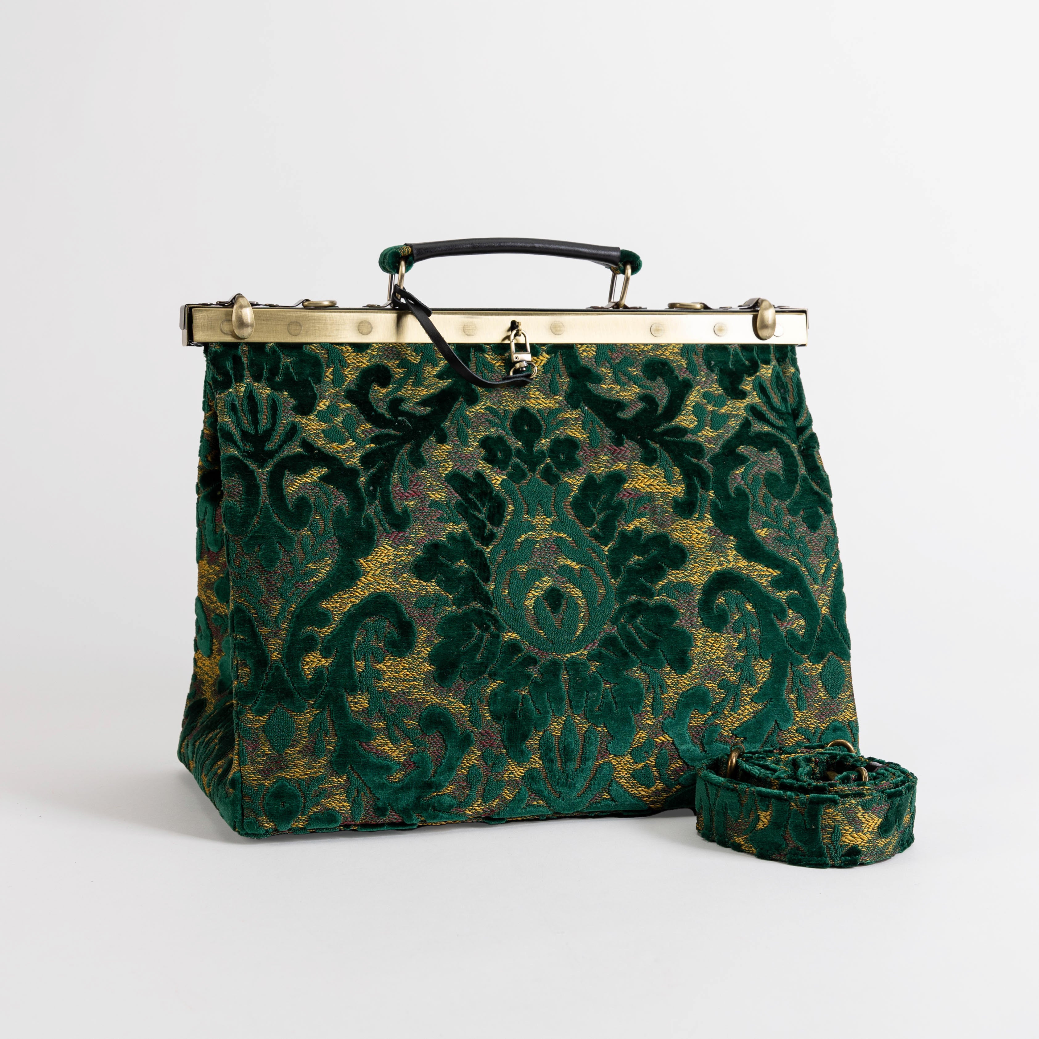 Gladstone Bag Carpet Doctor Bag Victorian Weekender Bag Shoulder Frame Bag Celine Burnout Velvet Jade Green Carpetbagger Carpetbag of America main