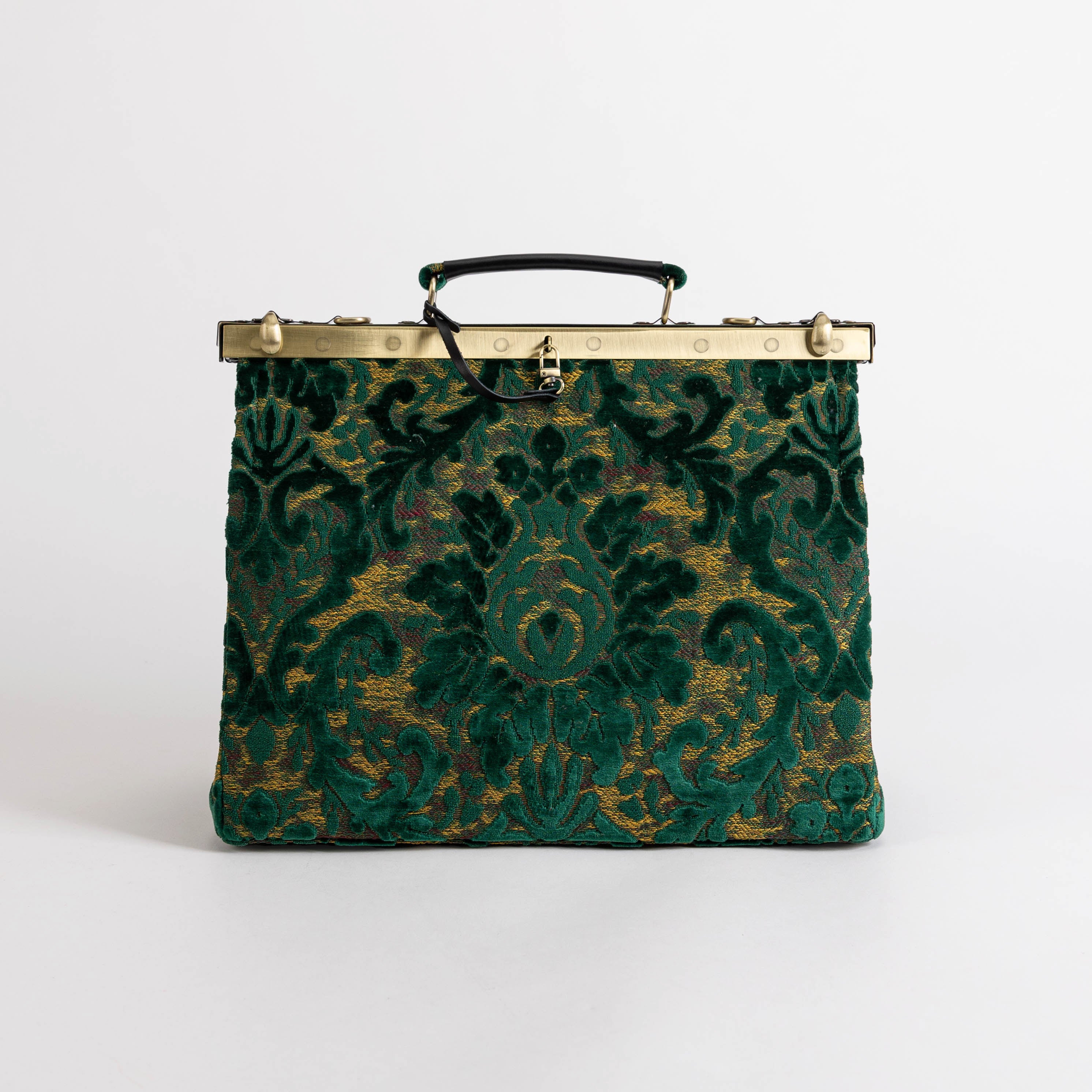 Gladstone Bag Carpet Doctor Bag Victorian Weekender Bag Shoulder Frame Bag Celine Burnout Velvet Jade Green Carpetbagger Carpetbag of America front