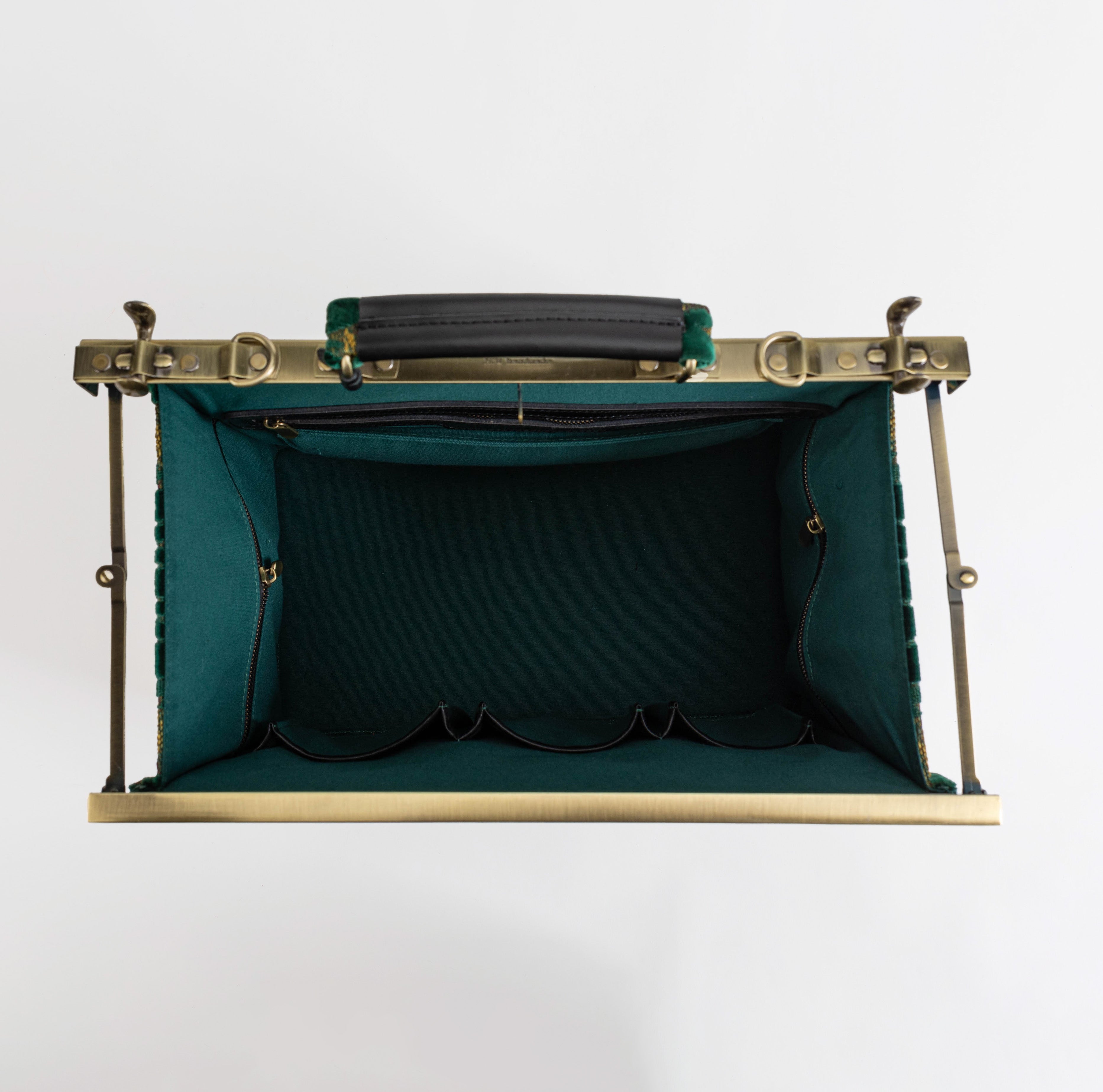 Gladstone Bag Carpet Doctor Bag Victorian Weekender Bag Shoulder Frame Bag Celine Burnout Velvet Jade Green Carpetbagger Carpetbag of America inside