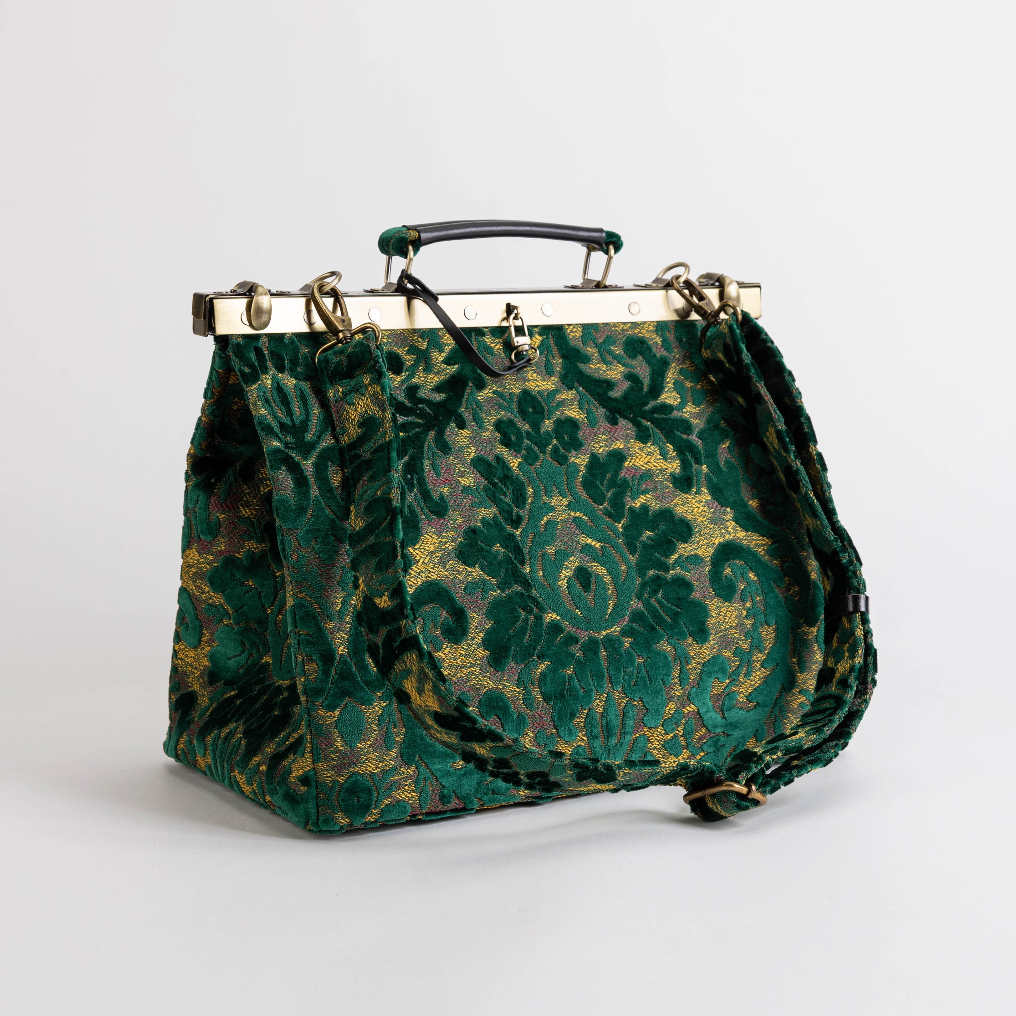 Gladstone Bag Carpet Doctor Bag Victorian Weekender Bag Shoulder Frame Bag Celine Burnout Velvet Jade Green Carpetbagger Carpetbag of America with shoulder strap