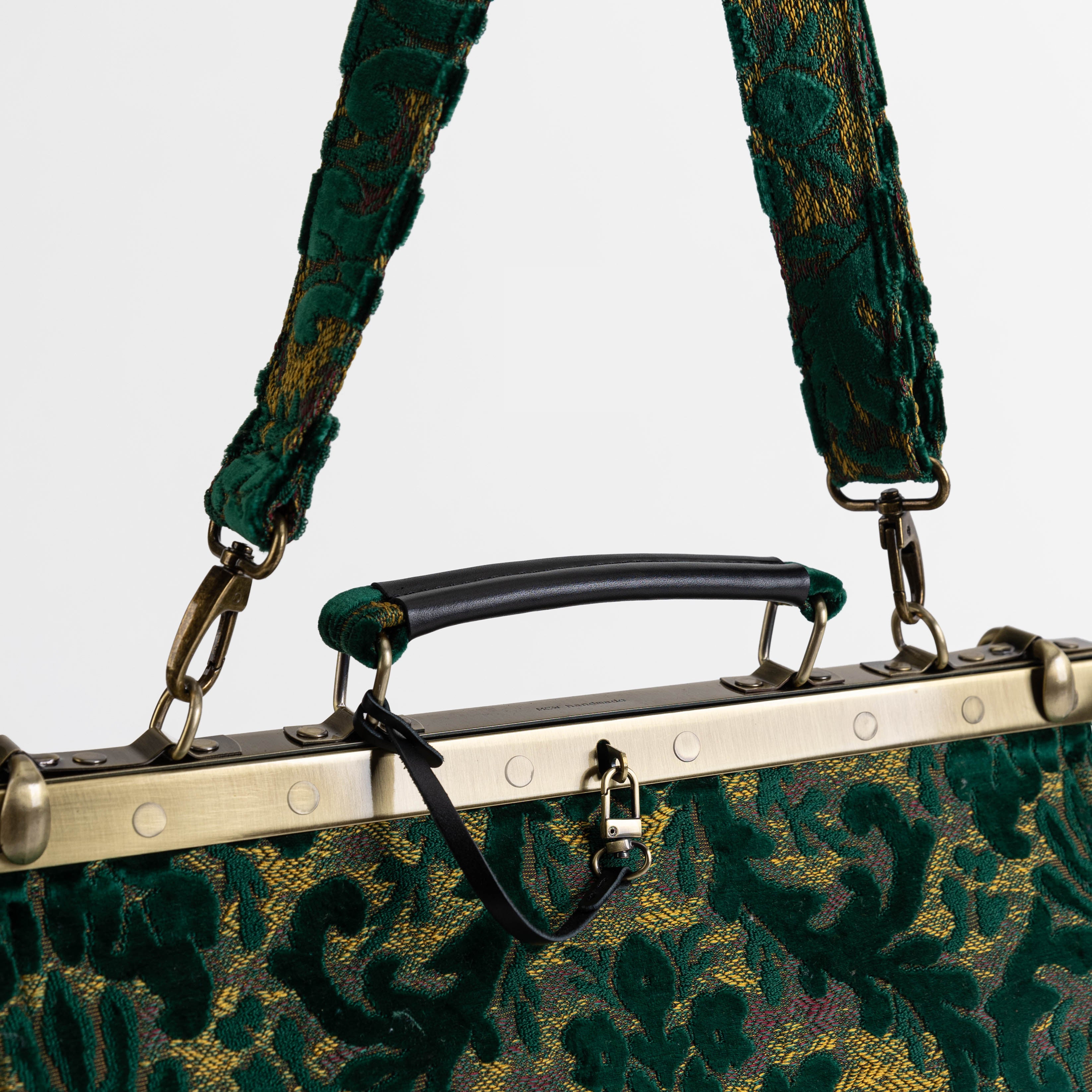 Gladstone Bag Carpet Doctor Bag Victorian Weekender Bag Shoulder Frame Bag Celine Burnout Velvet Jade Green Carpetbagger Carpetbag of America handle