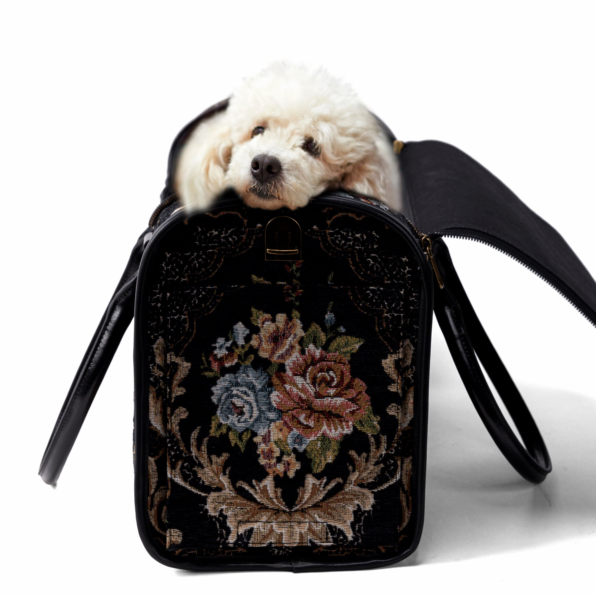 Travel Dog Carrier Bag Floral Black