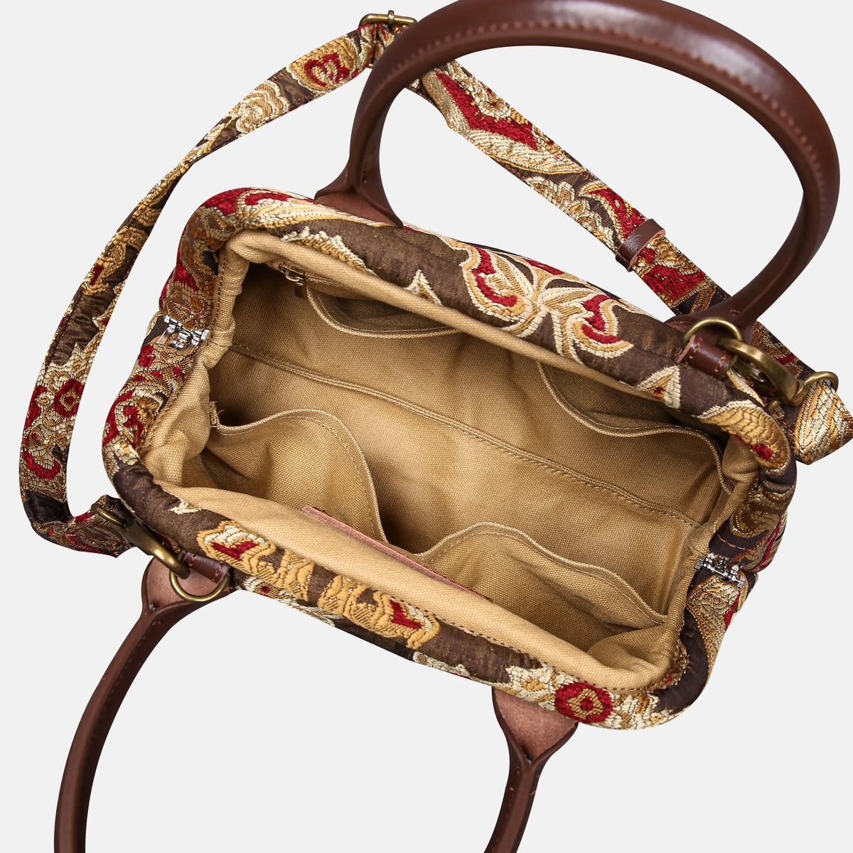 Cammino Gold Carpet Satchel carpet bag MCW Handmade of America open