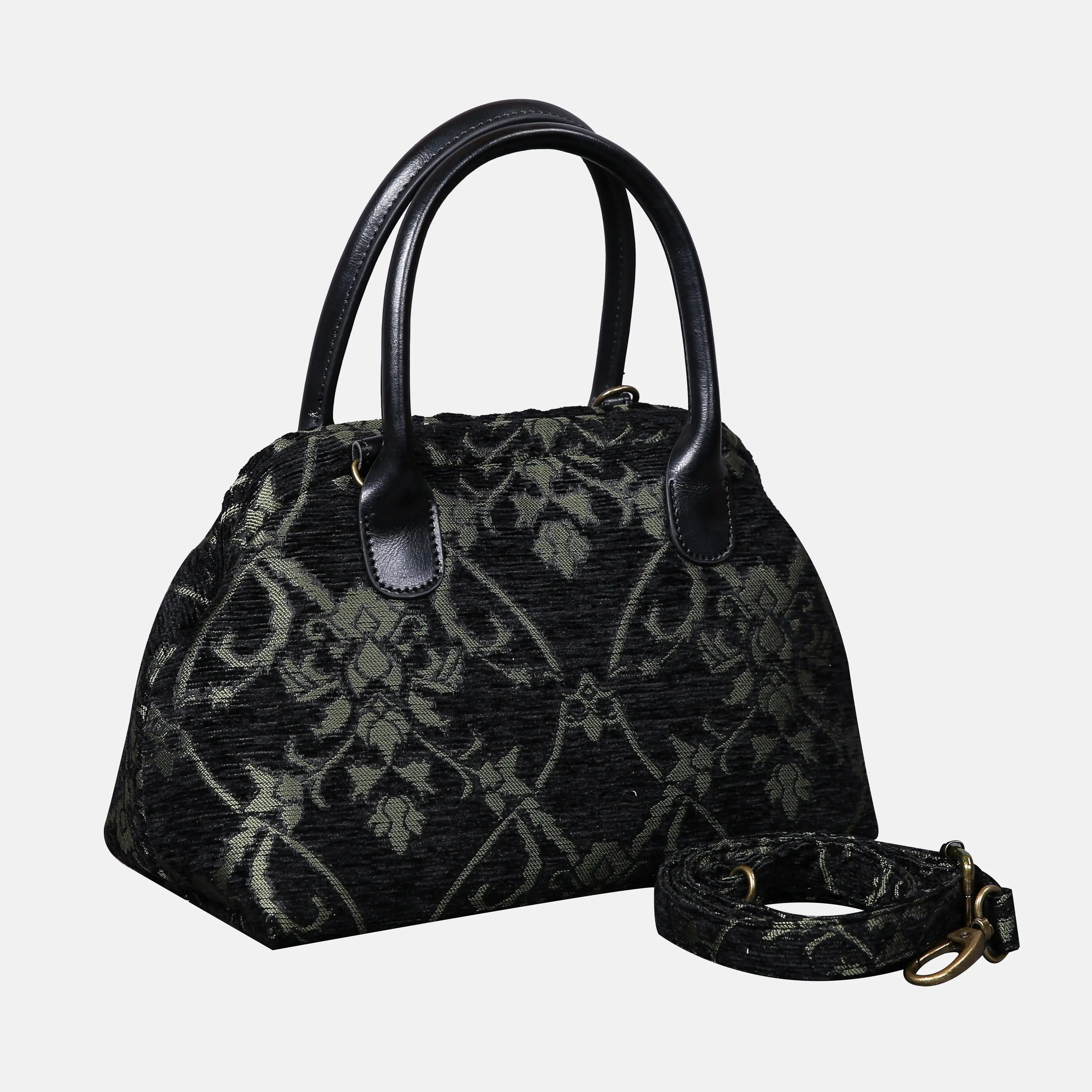 CARNABY Black/Dark Green Carpet Satchel carpet bag MCW Handmade of America with strap
