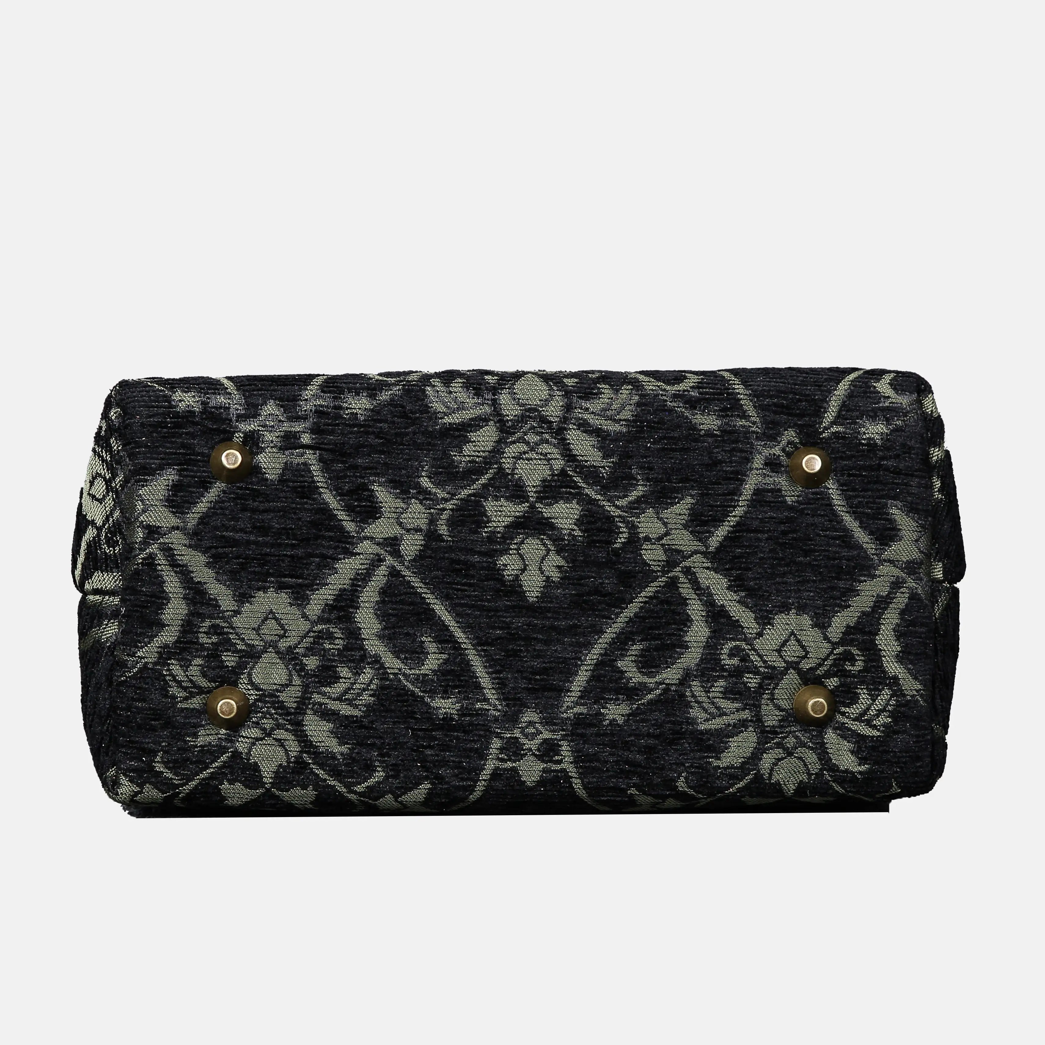 CARNABY Black/Dark Green Carpet Satchel carpet bag MCW Handmade of America bottom