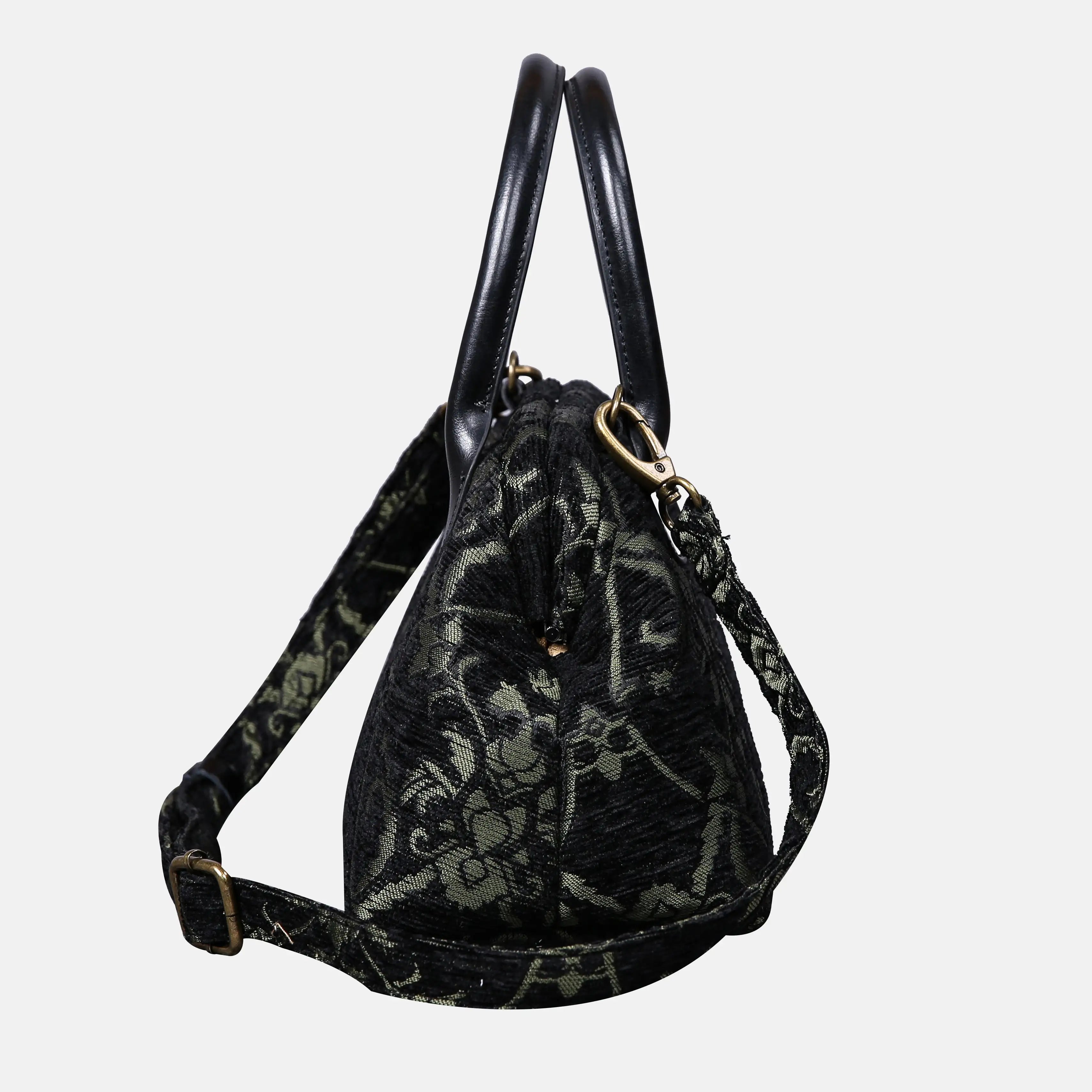 CARNABY Black/Dark Green Carpet Satchel carpet bag MCW Handmade of America side