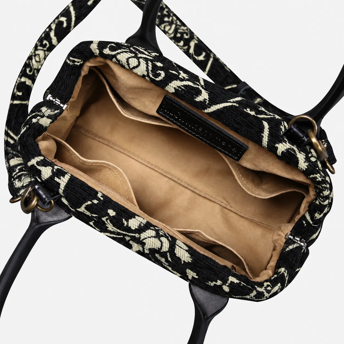 CARNABY Black/Dark Green Carpet Satchel carpet bag MCW Handmade of America open